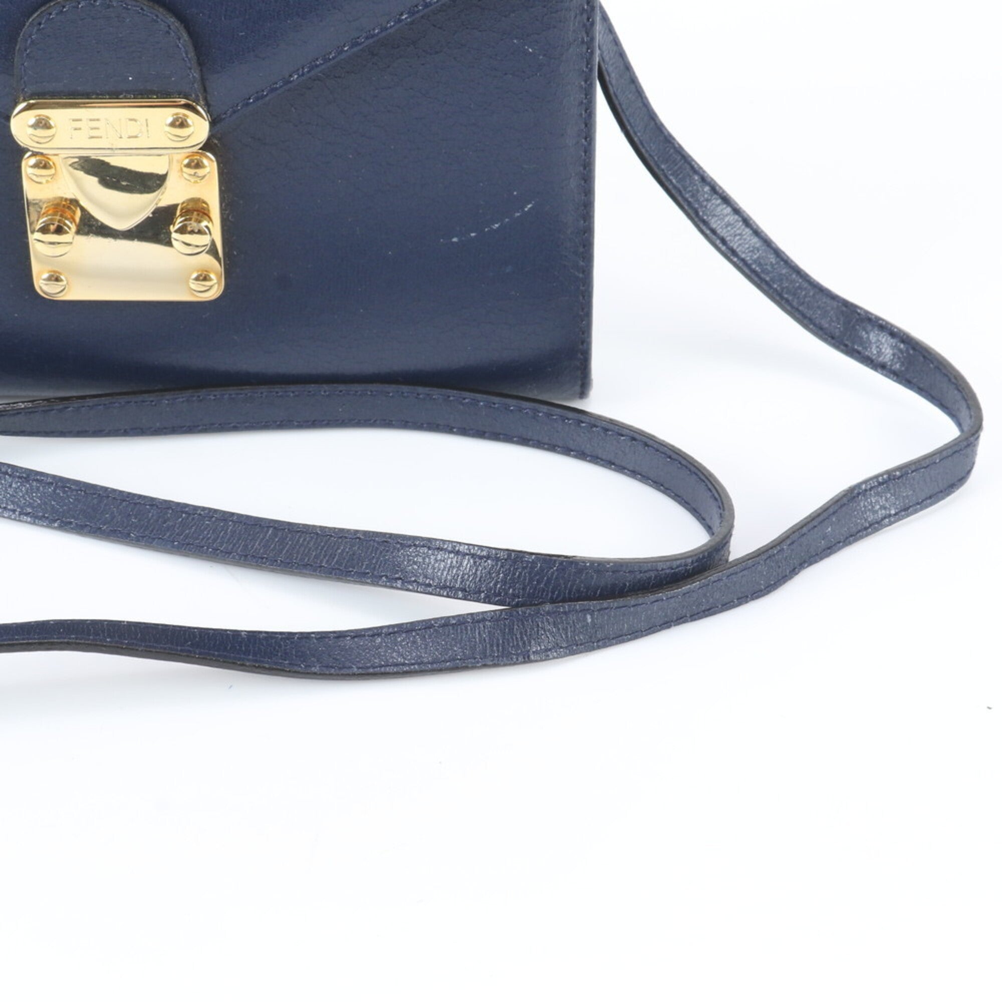 Fendi Navy Leather Clutch Bag Handbag Shoulder Bag Tote Bag (Pre-Owned)