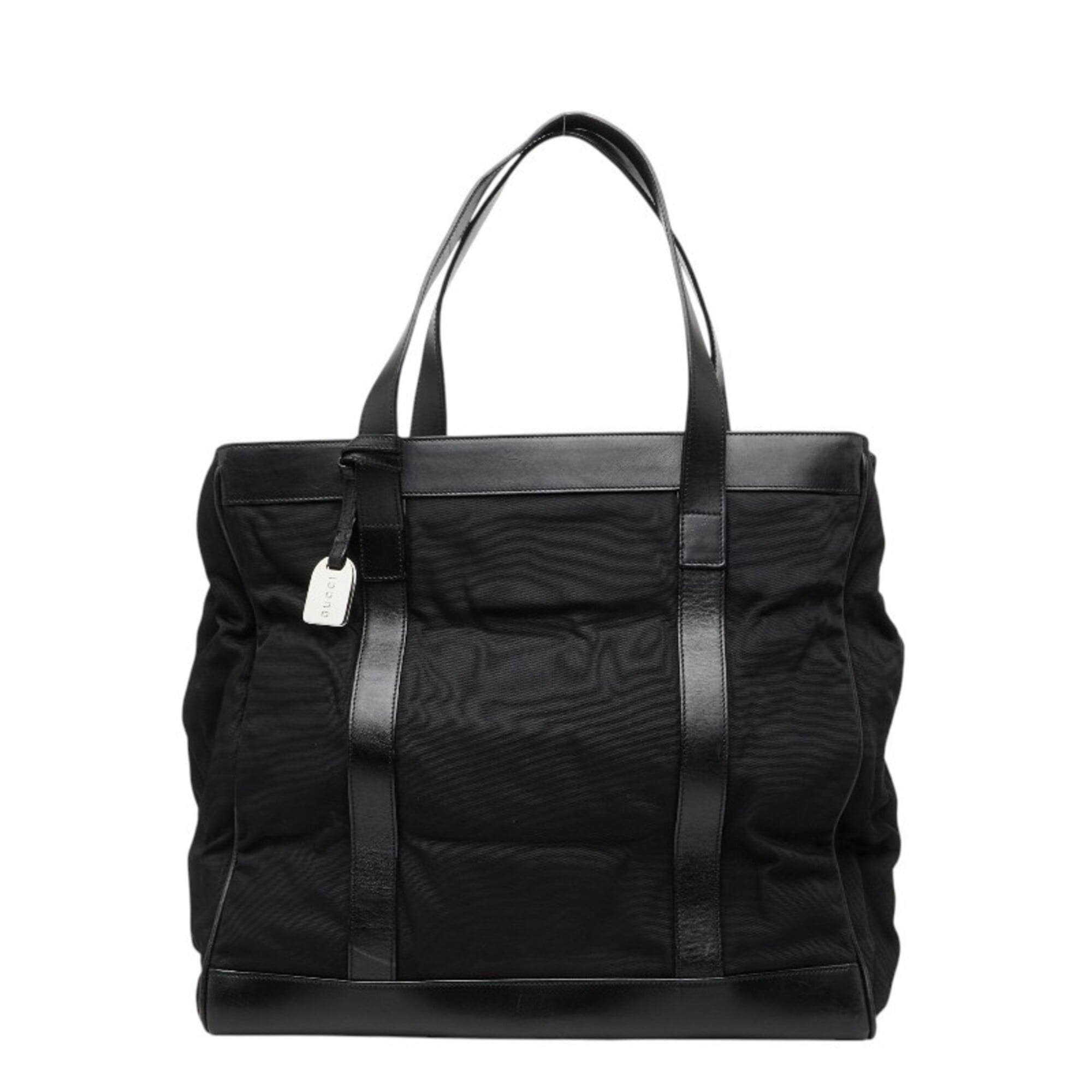 Gucci Black Nylon Canvas Leather Handbag Tote Bag (Pre-Owned)