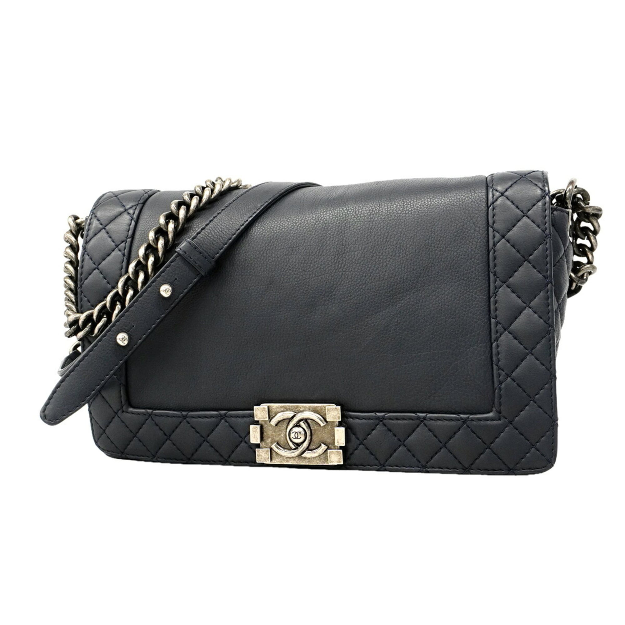 Chanel Navy Leather Shoulder Bag (Pre-Owned)