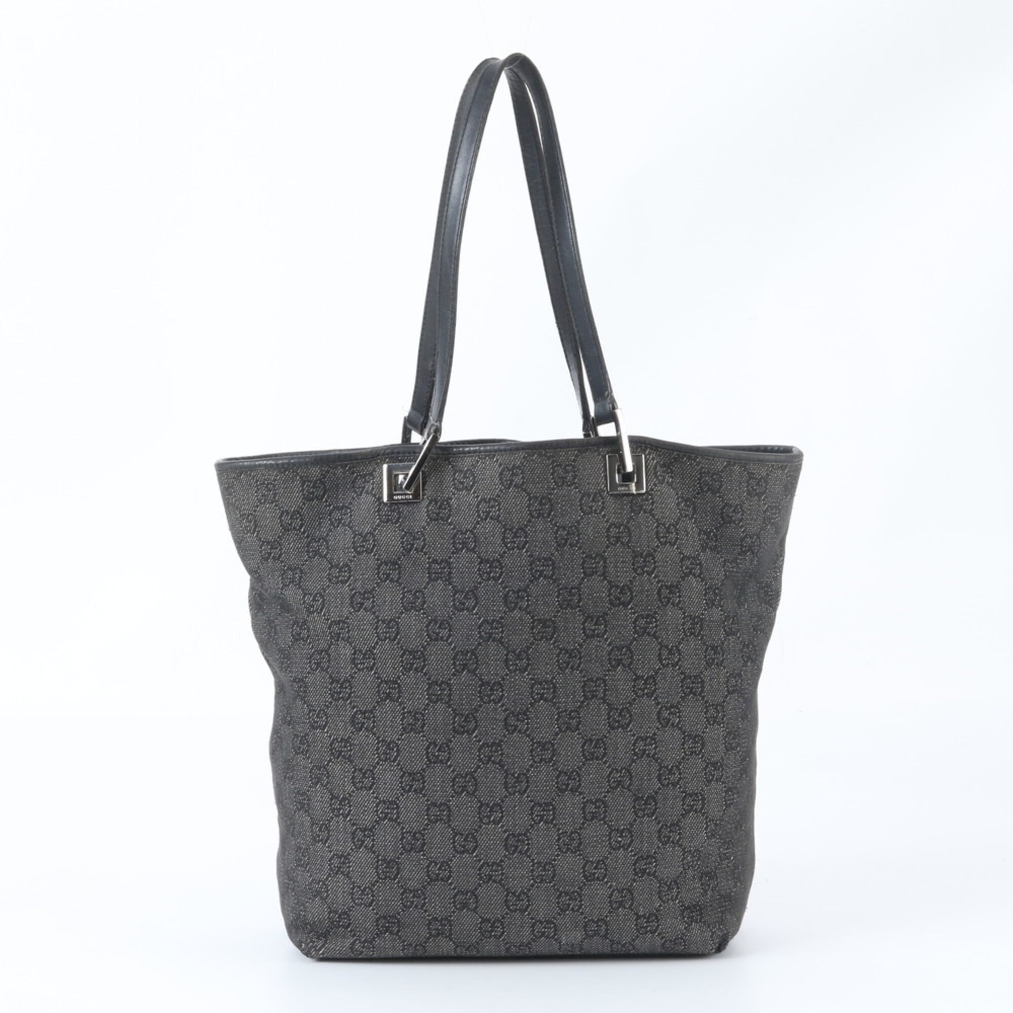 Gucci Black Gray Leather Canvas Handbag Tote Bag (Pre-Owned)