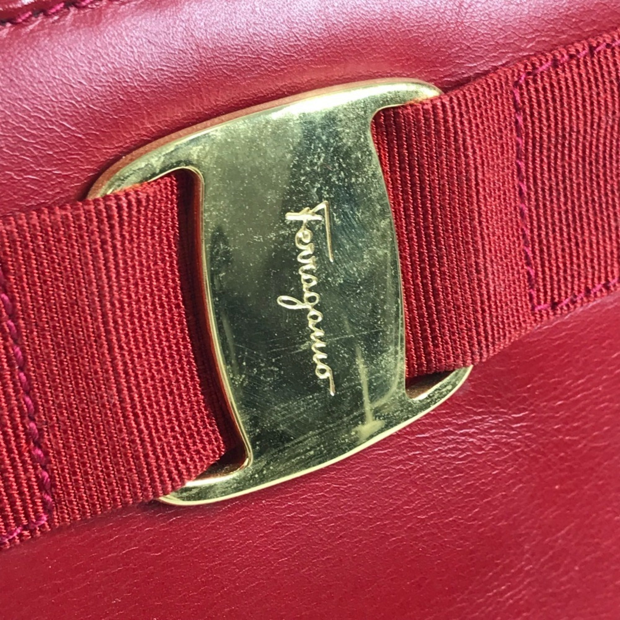 Salvatore Ferragamo Vara Red Color Leather Shoulder Bag Tote Bag (Pre-Owned)