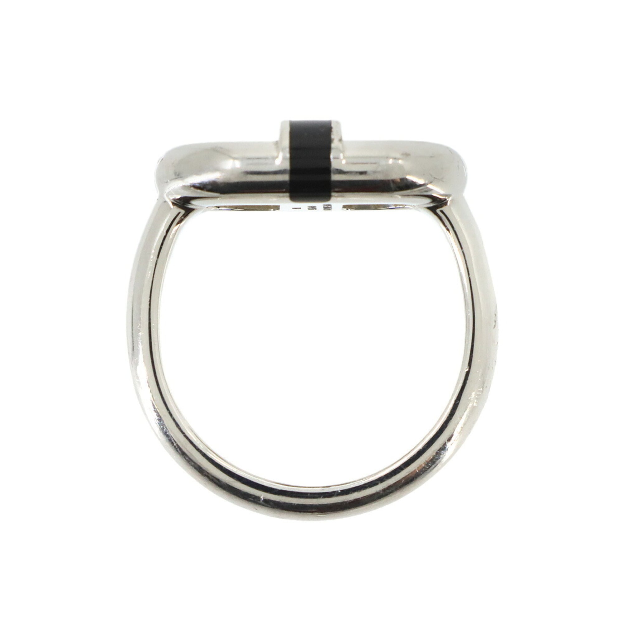Hermes Silver Black Lacquer Metal Stainless Steel Band Ring (Pre-Owned)