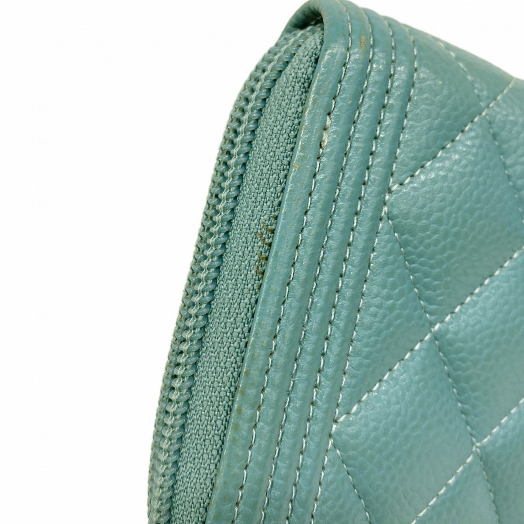 Chanel Blue Grained Calfskin Long Wallet (Bi-Fold) (Pre-Owned)