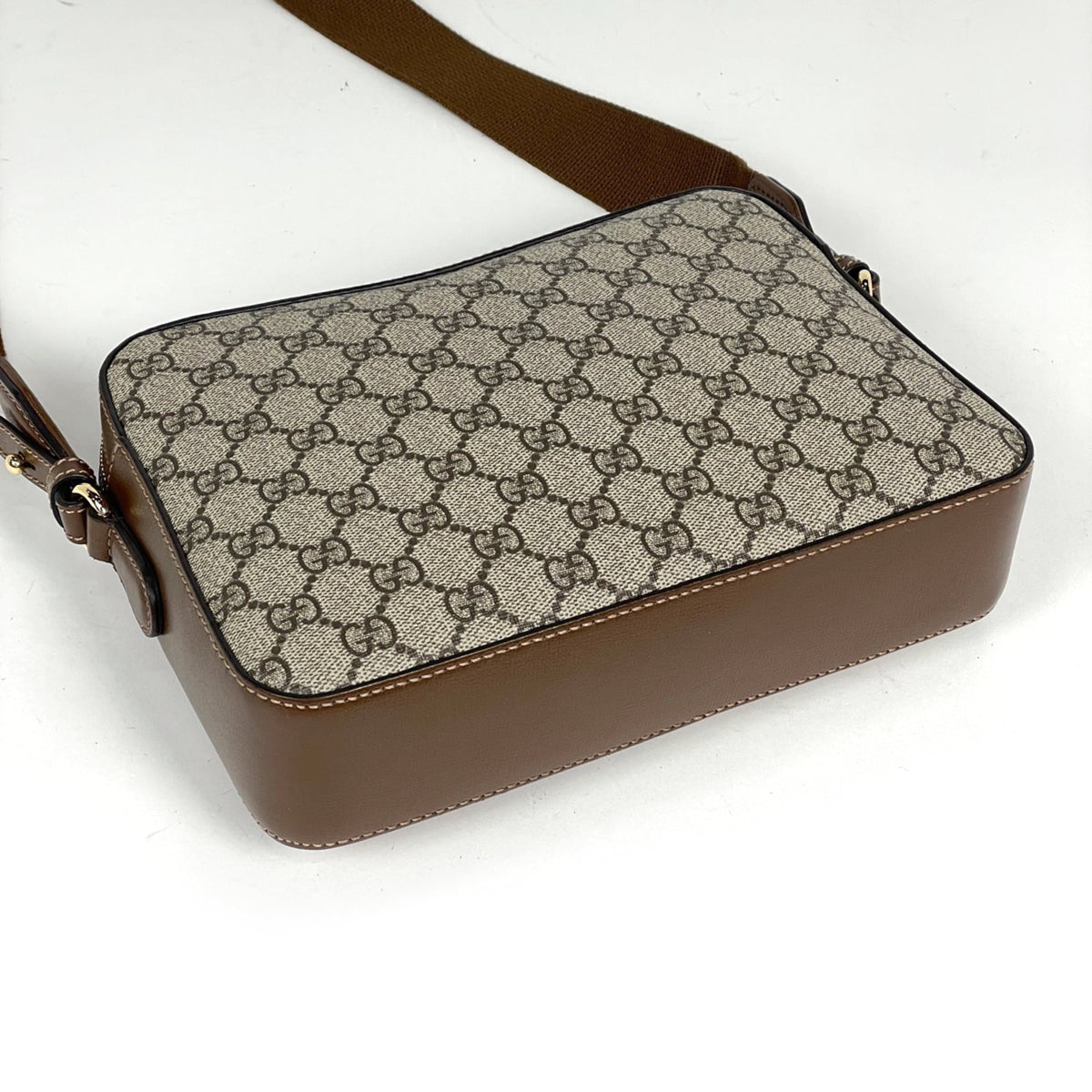 Gucci Beige Brown Coated Canvas Leather Shoulder Bag (Pre-Owned)