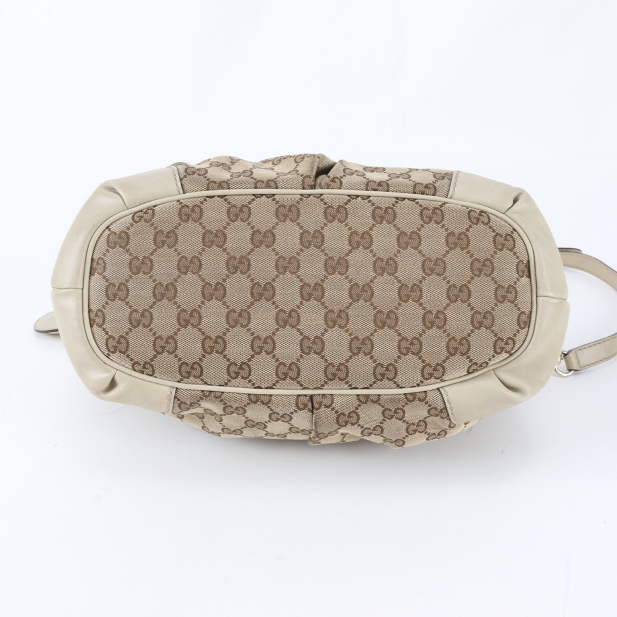 Gucci Gg Canvas Beige Ivory Gg Canvas Leather Handbag Shoulder Bag Tote Bag (Pre-Owned)