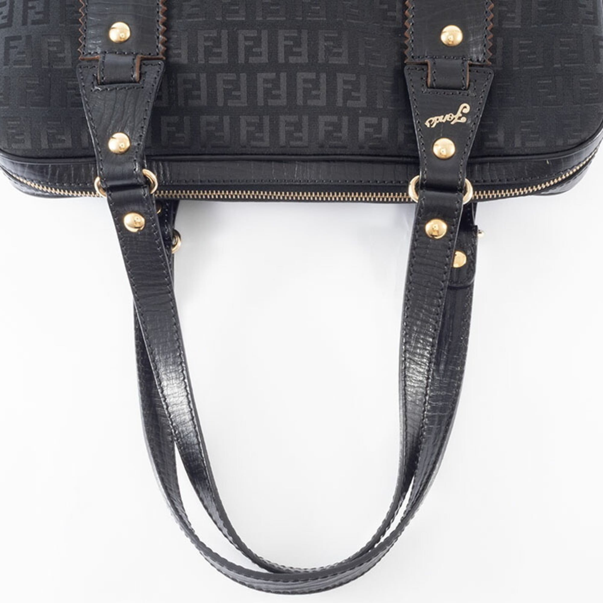 Fendi Zucca Black Canvas Leather Handbag (Pre-Owned)
