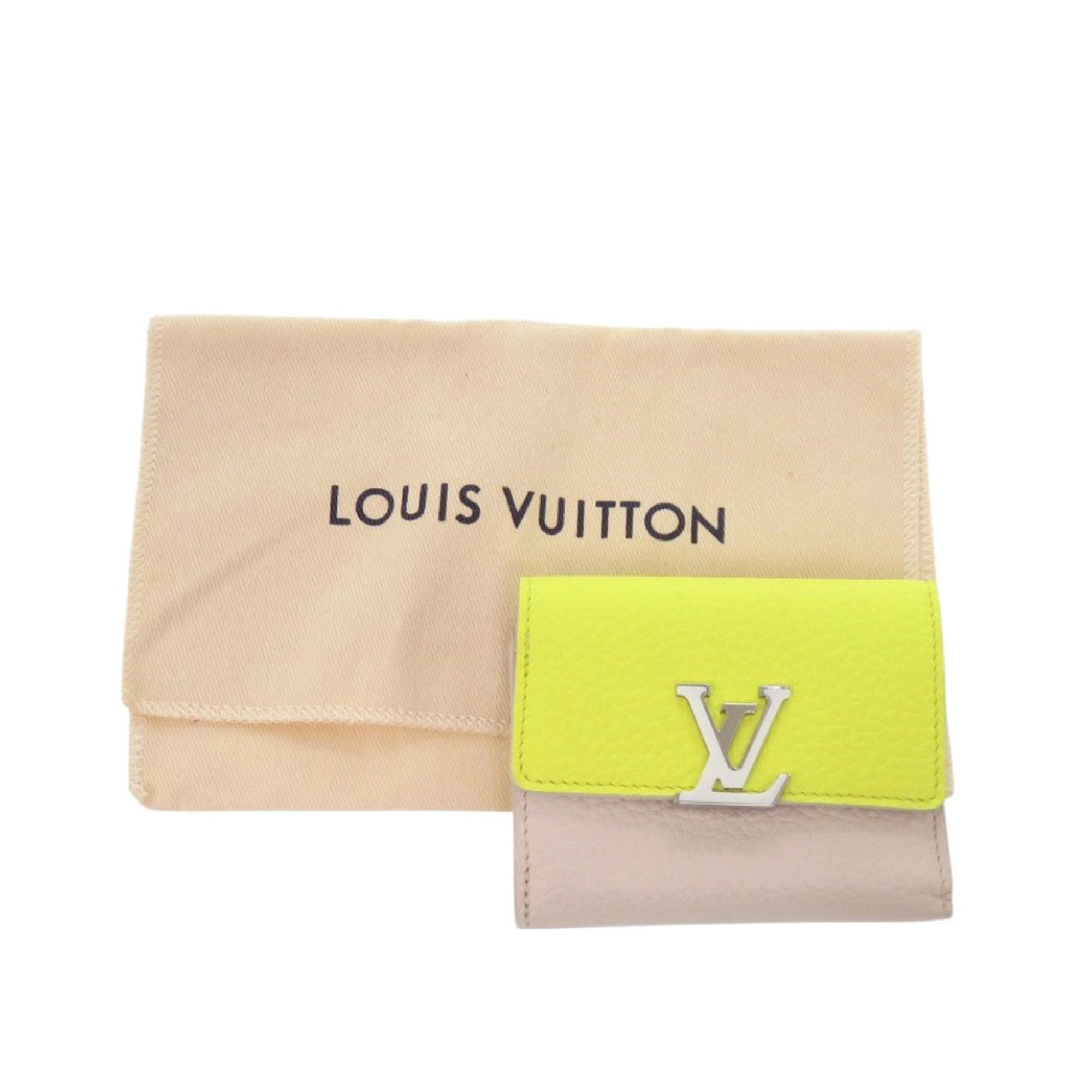 Louis Vuitton Beige Yellow Leather Wallet (Tri-Fold) (Pre-Owned)