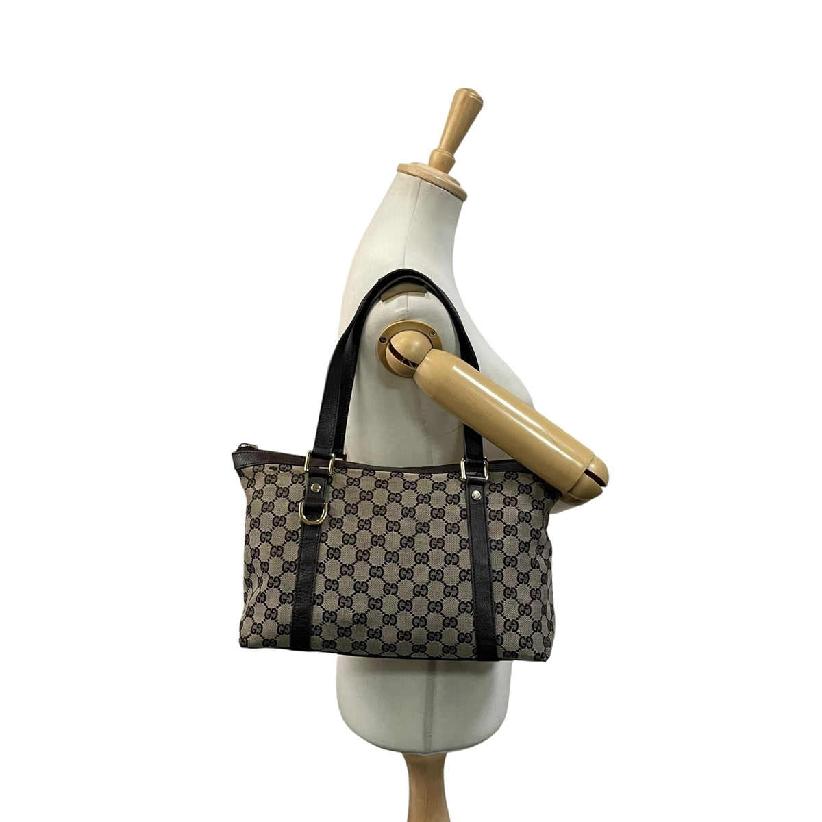Gucci Dark Brown Gray Gg Canvas Leather Shoulder Bag Tote Bag (Pre-Owned)