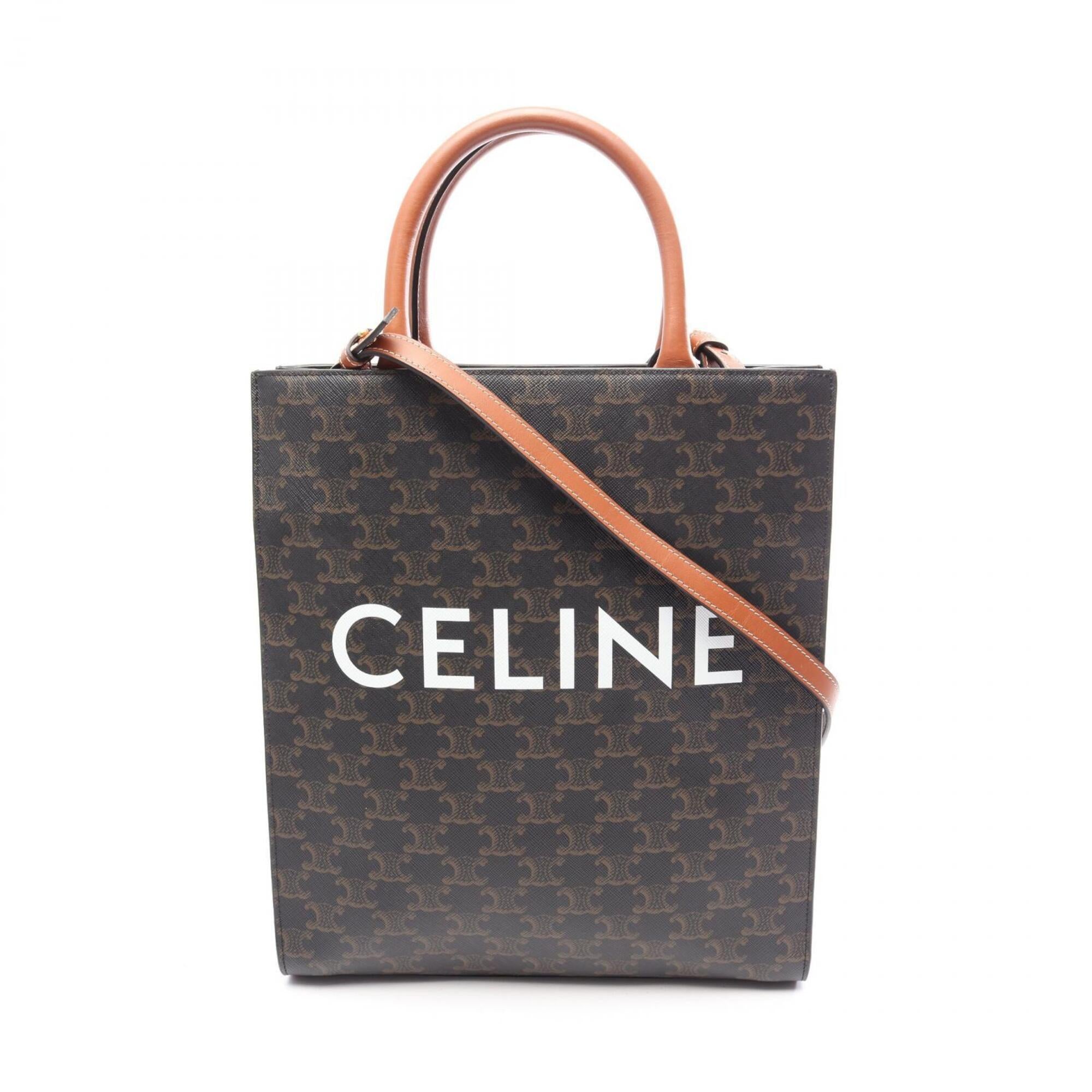 Celine Black Brown Coated Canvas Leather Handbag Tote Bag (Pre-Owned)