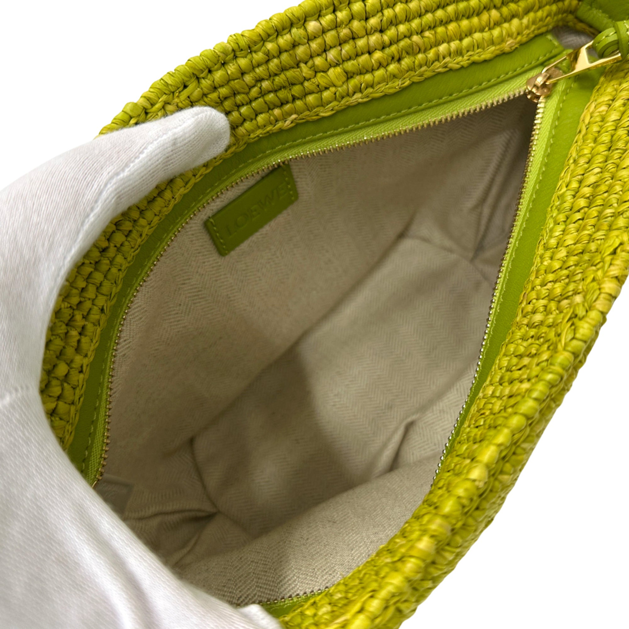 Loewe Green Raffia Leather Handbag Shoulder Bag (Pre-Owned)