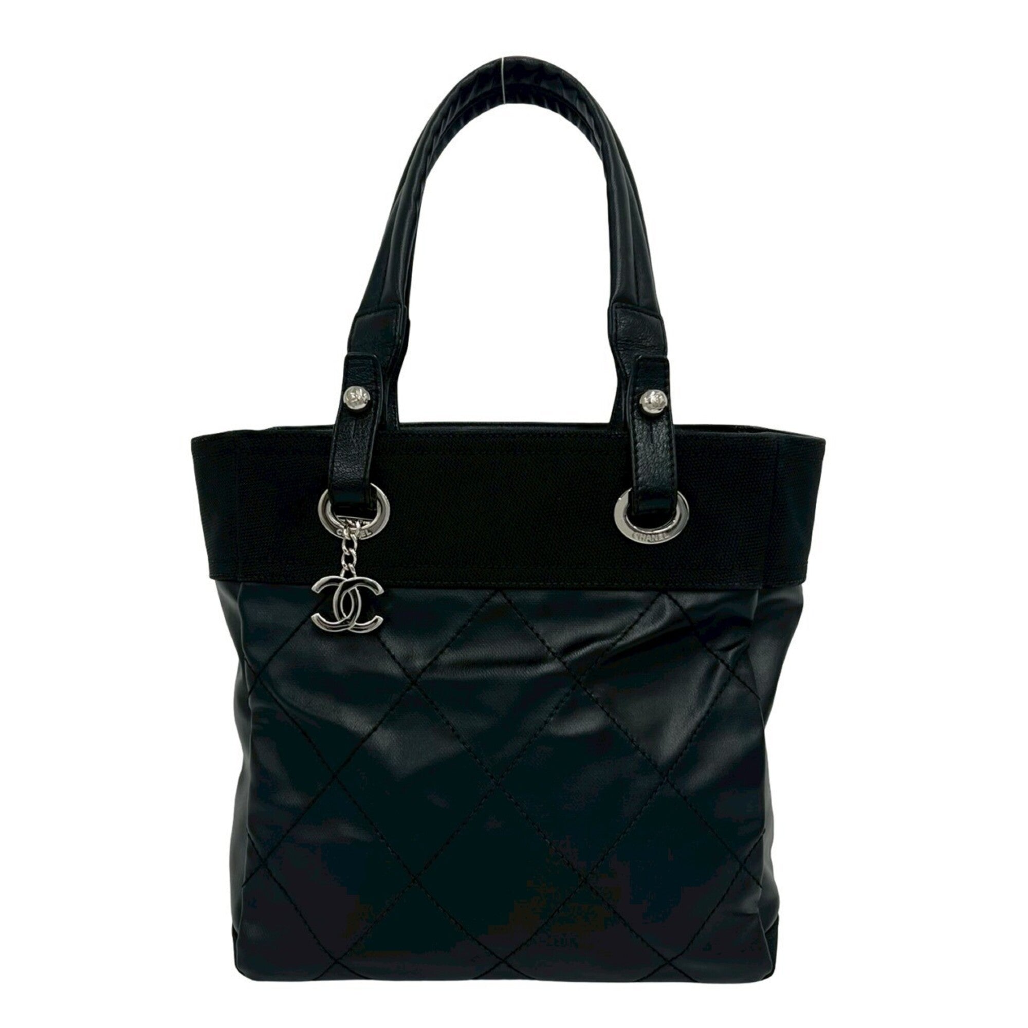 Chanel Black Leather Pvc Shoulder Bag Tote Bag (Pre-Owned)
