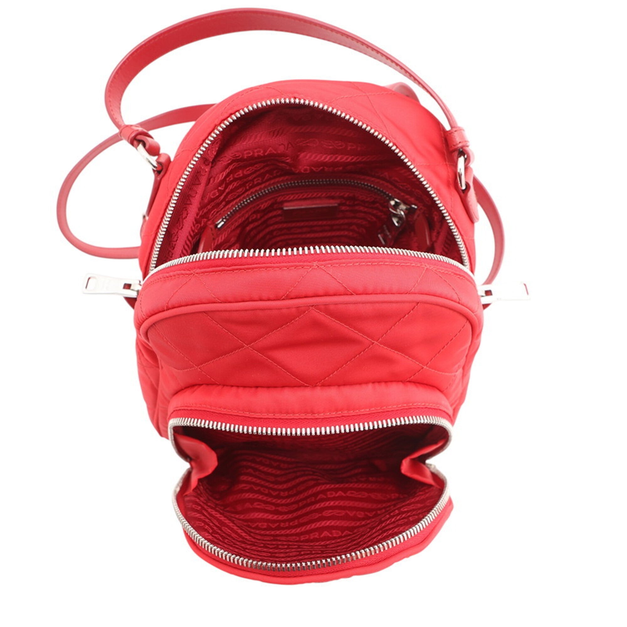 Prada Red Color Nylon Leather Backpack (Pre-Owned)