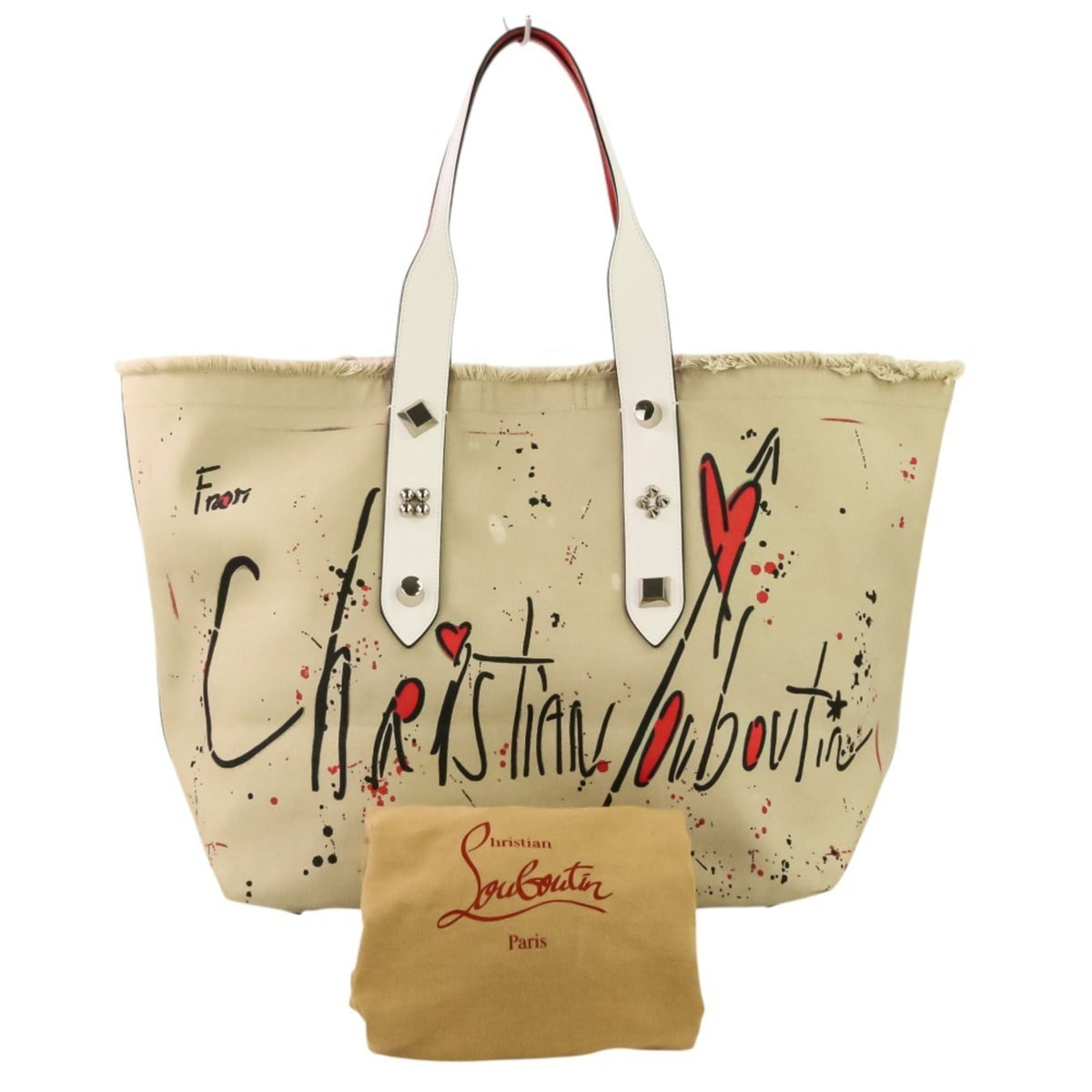 Christian Louboutin Beige Red Color White Canvas Tote Bag (Pre-Owned)