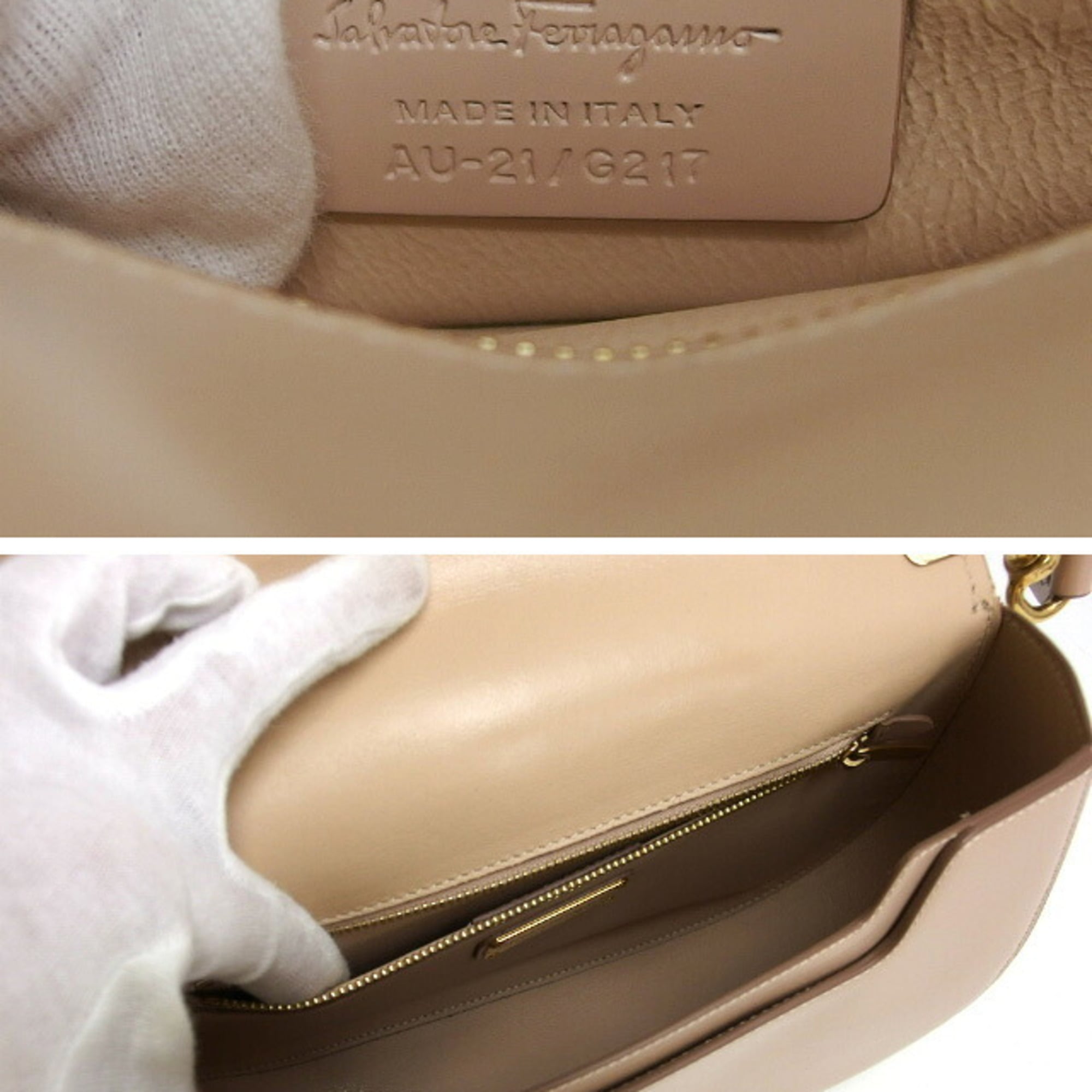 Salvatore Ferragamo Pink Beige Leather Clutch Bag Shoulder Bag (Pre-Owned)
