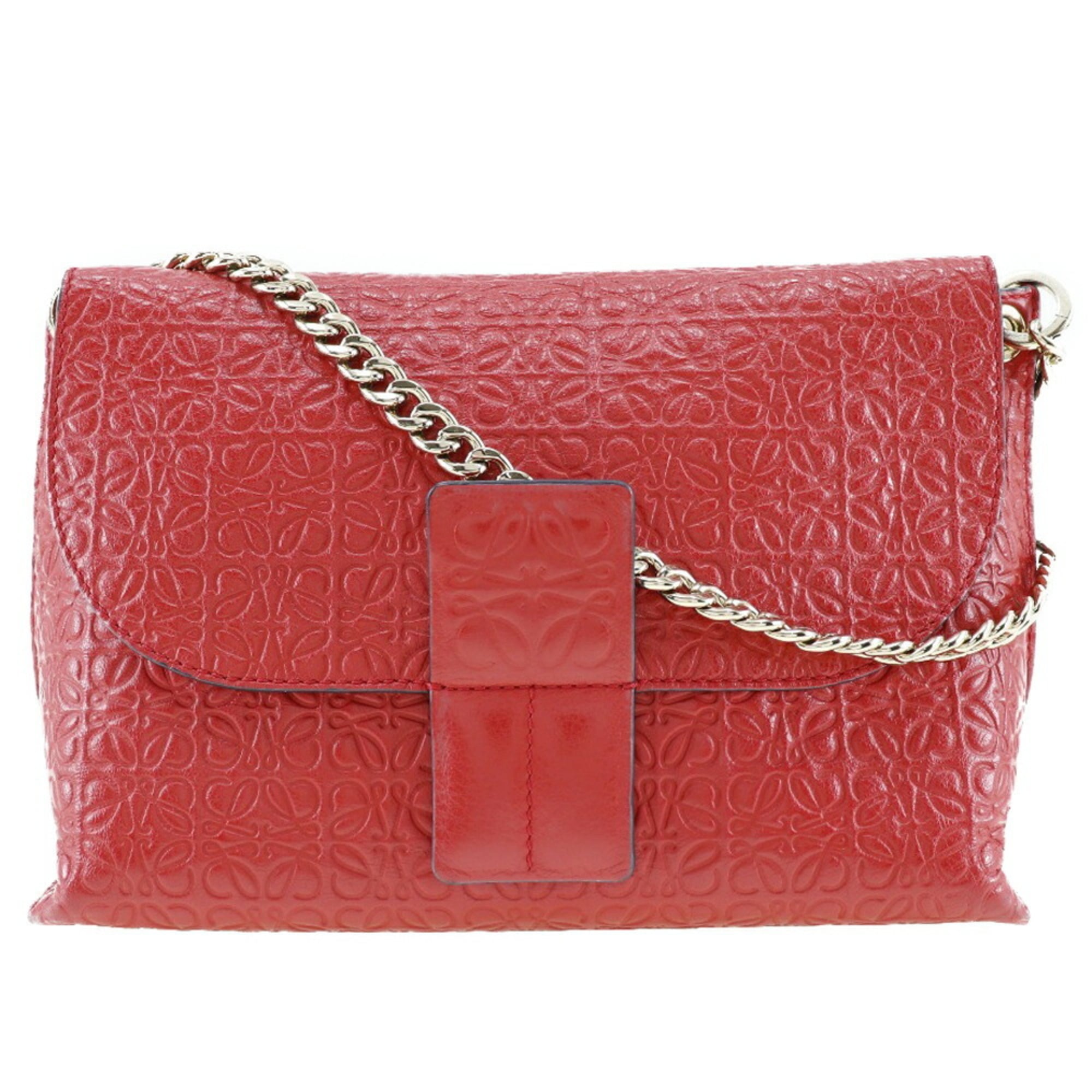 Loewe Avenue Red Color Leather Shoulder Bag (Pre-Owned)