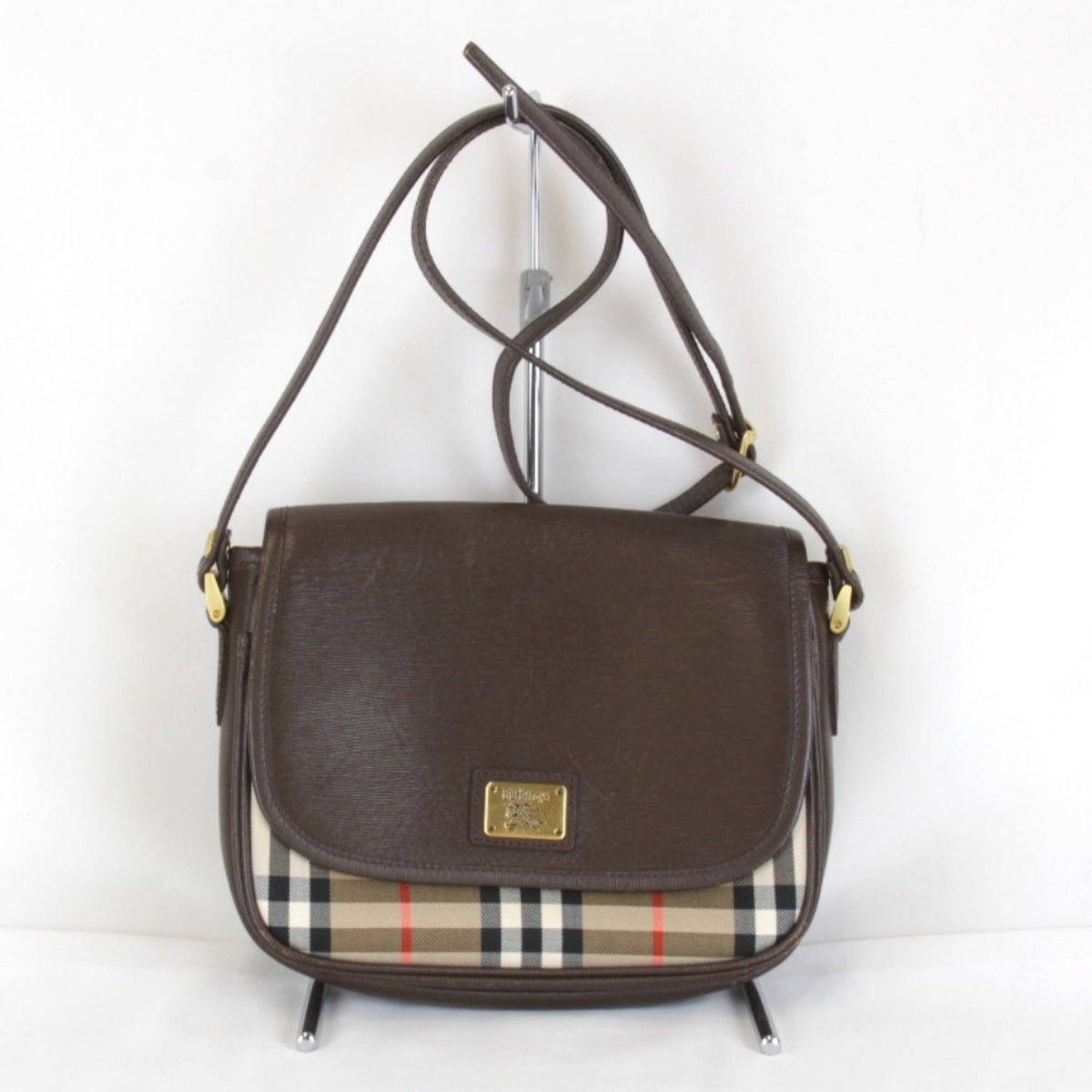 Burberry Brown Leather Canvas Shoulder Bag (Pre-Owned)