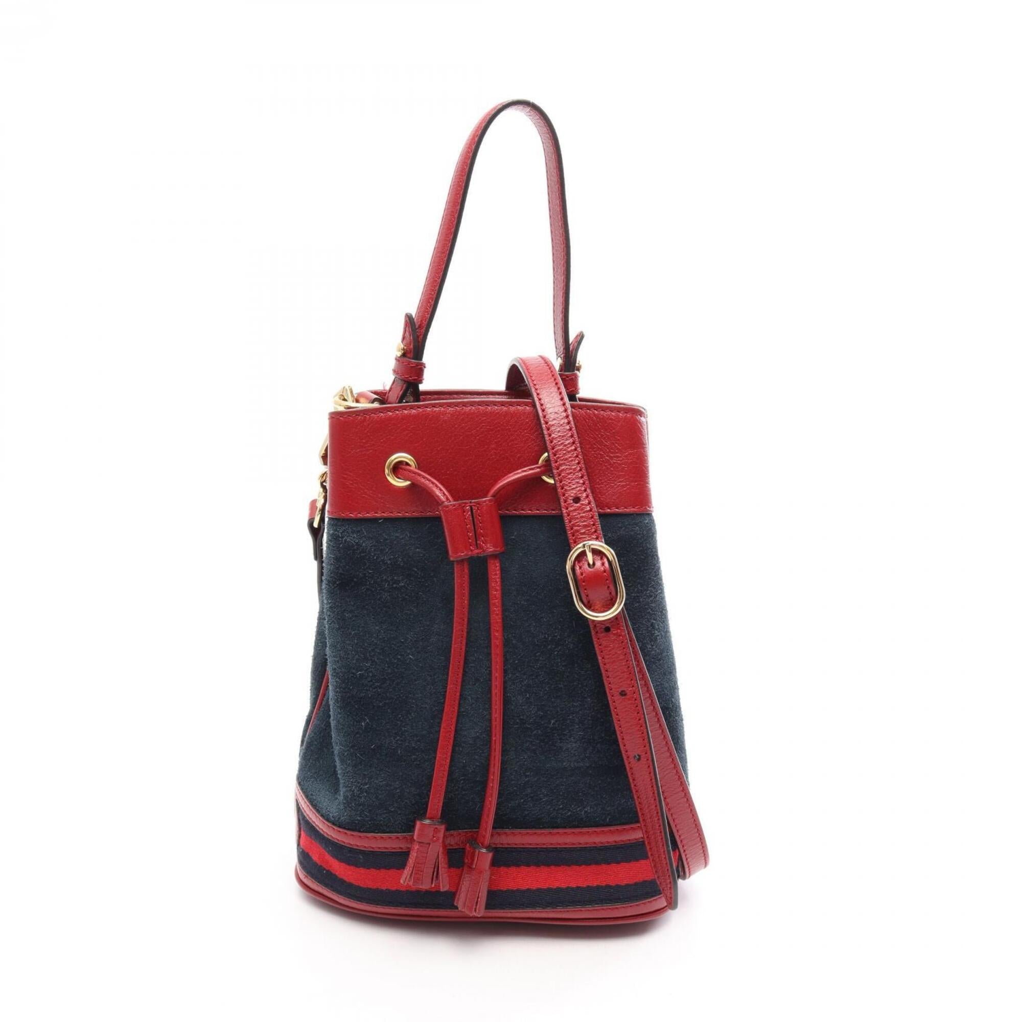 Gucci Navy Red Color Suede Leather Handbag (Pre-Owned)