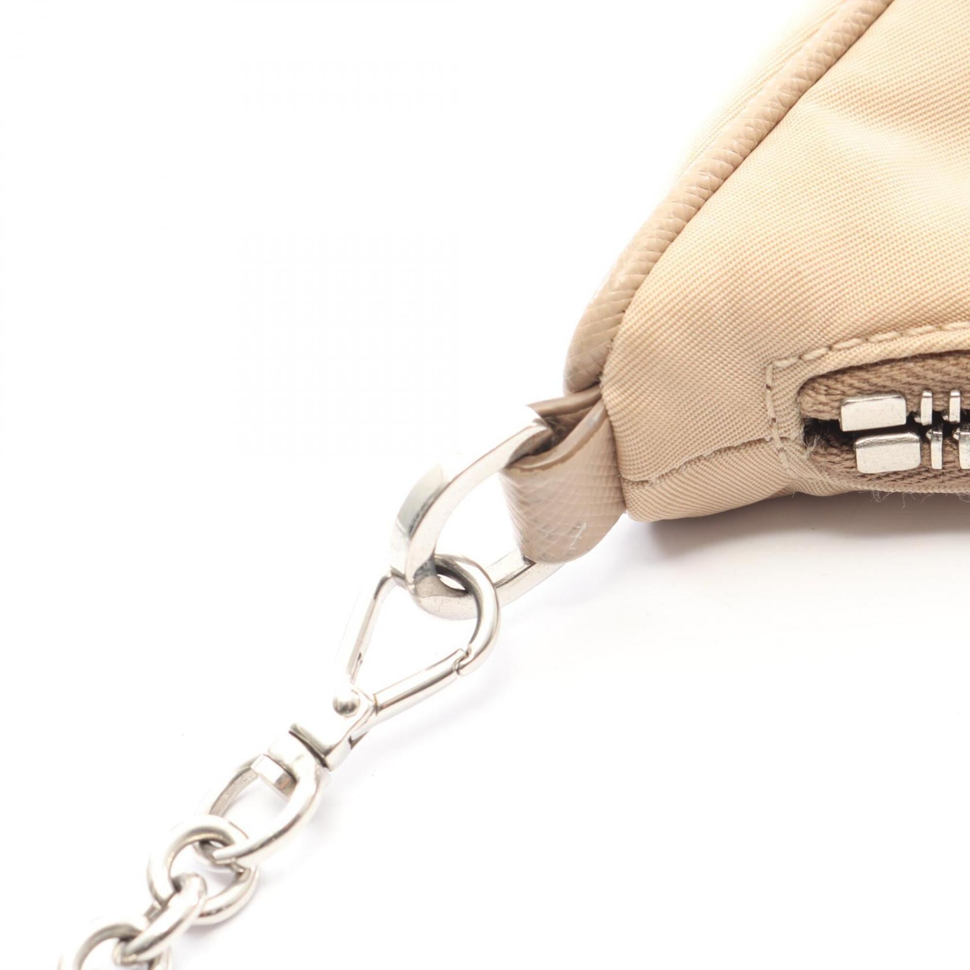 Prada Beige Nylon Leather Handbag Pouch Shoulder Bag (Pre-Owned)