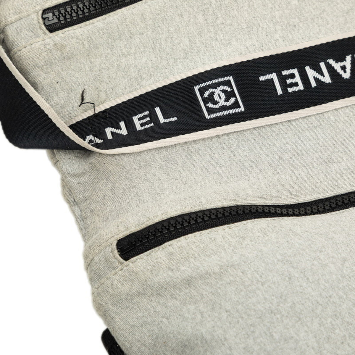 Chanel Gray Cotton Messenger Bag Shoulder Bag (Pre-Owned)