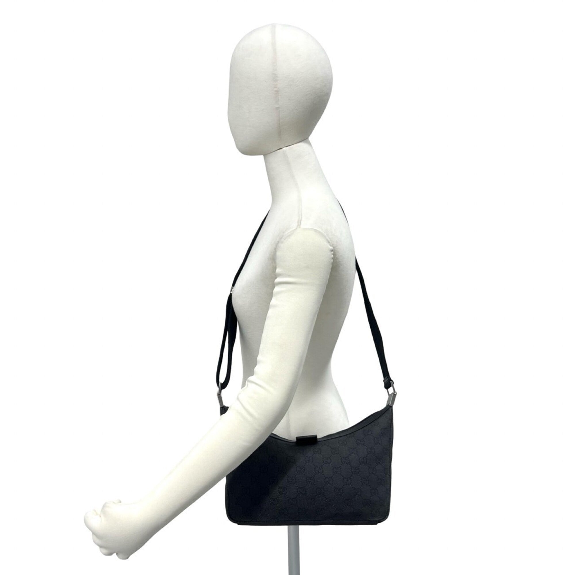 Gucci Black Leather Canvas Pochette Shoulder Bag (Pre-Owned)