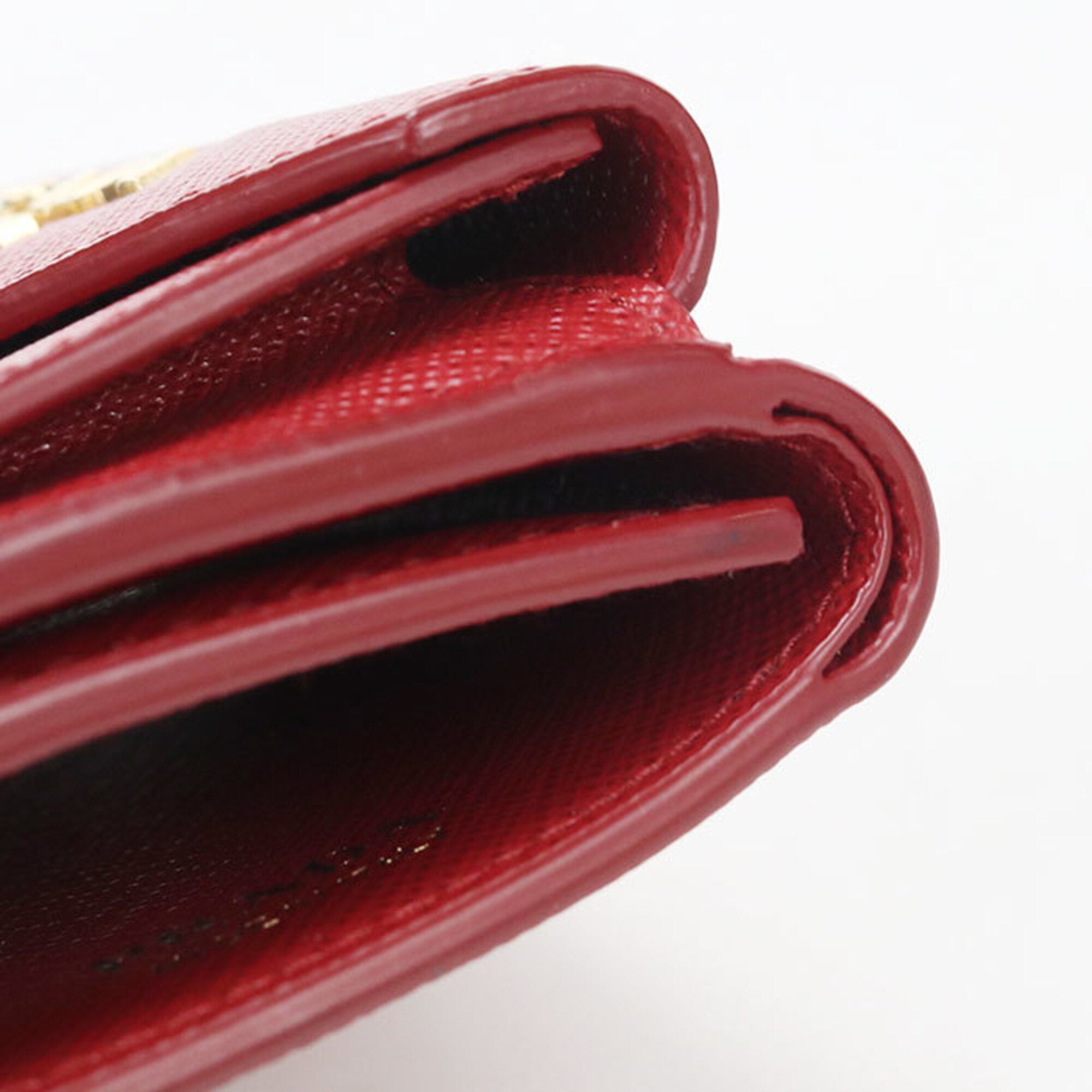 Prada Red Color Leather Wallet (Tri-Fold) (Pre-Owned)