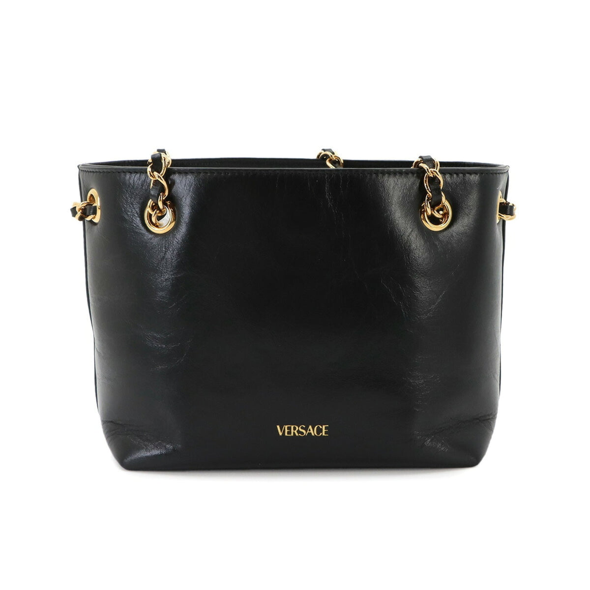 Versace Black Leather Handbag Shoulder Bag (Pre-Owned)