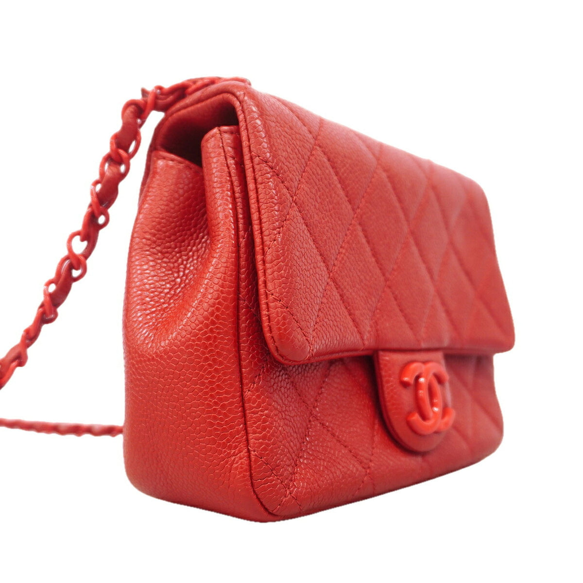 Chanel Red Color Grained Calfskin Shoulder Bag (Pre-Owned)