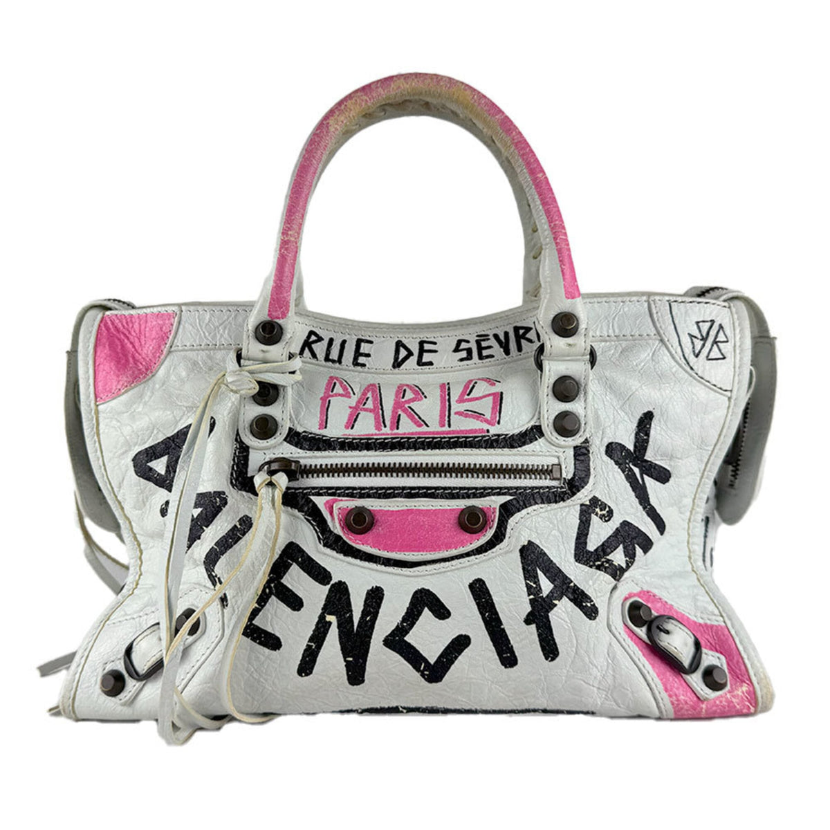 Balenciaga Black Pink White Leather Handbag (Pre-Owned)