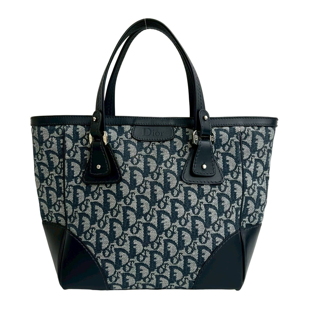 Christian Dior Navy Canvas Leather Handbag Tote Bag (Pre-Owned)