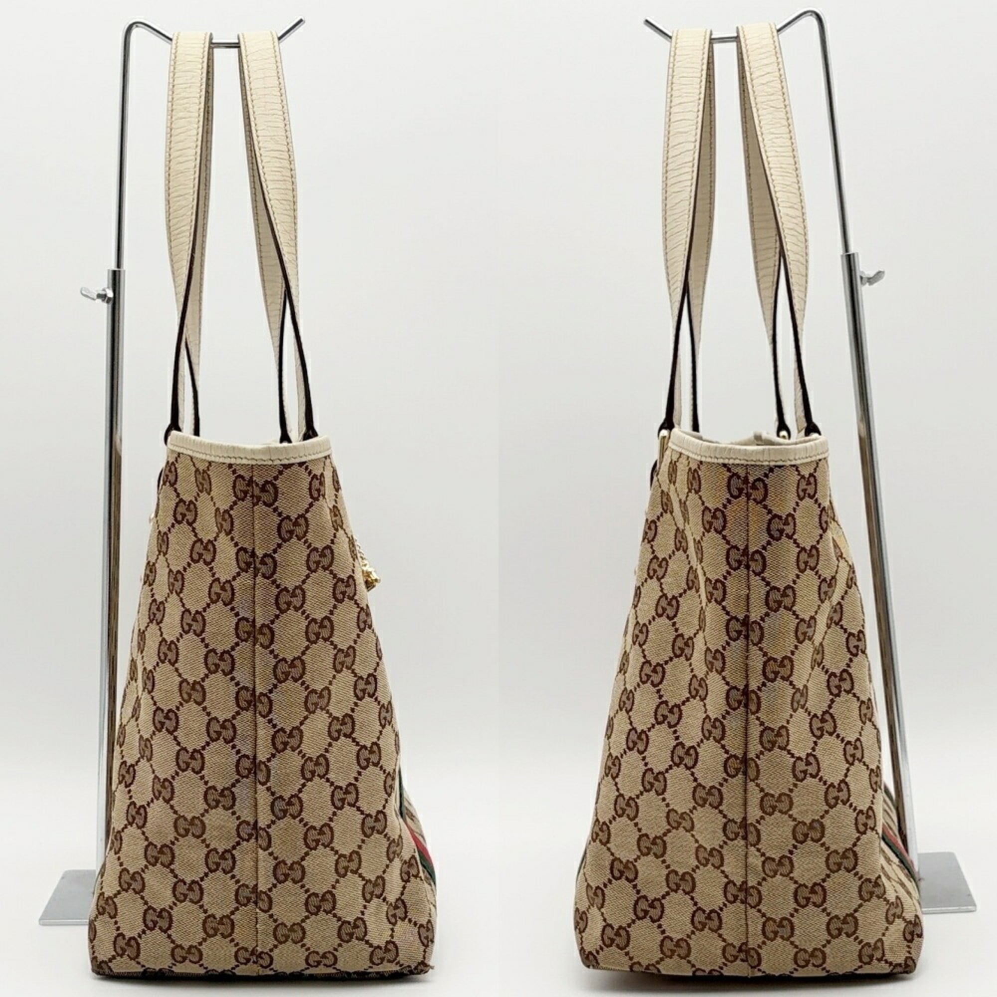 Gucci Ivory Gg Canvas Leather Tote Bag (Pre-Owned)