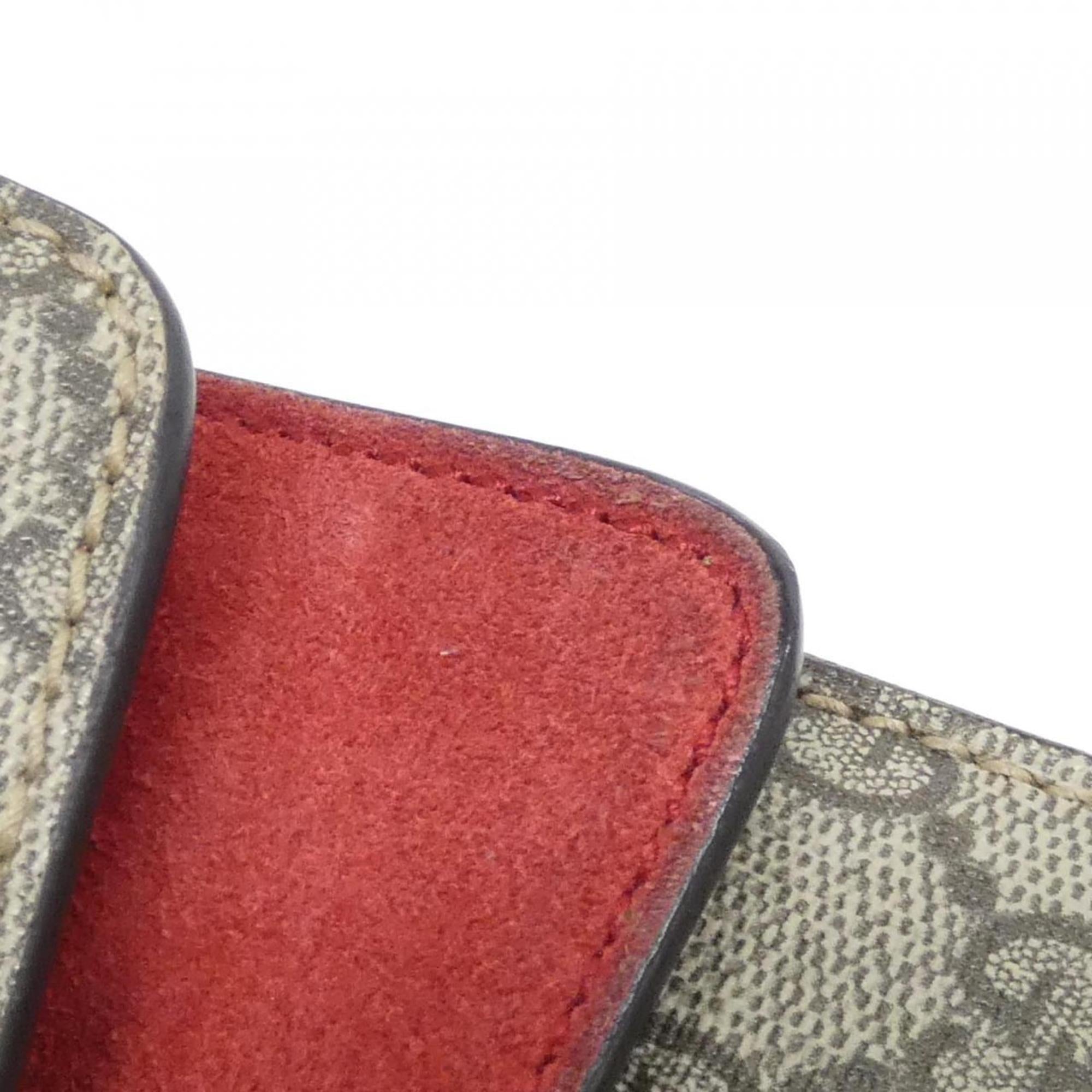 Gucci Beige Red Color Gg Supreme Canvas Suede Shoulder Bag (Pre-Owned)