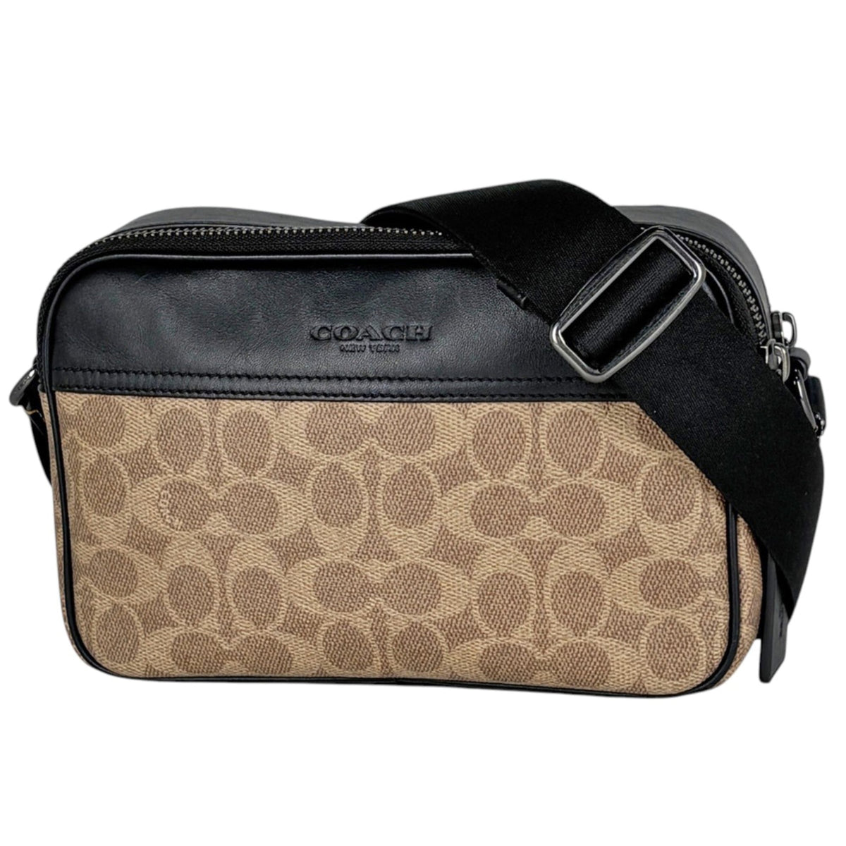 Coach Signature Black Brown Signature Line Leather Shoulder Bag (Pre-Owned)