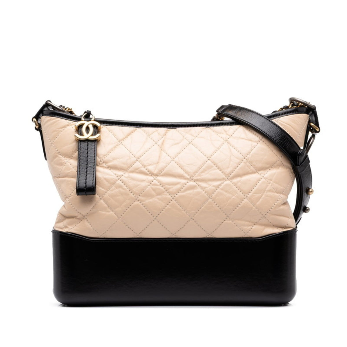 Chanel Beige Black Leather Shoulder Bag (Pre-Owned)