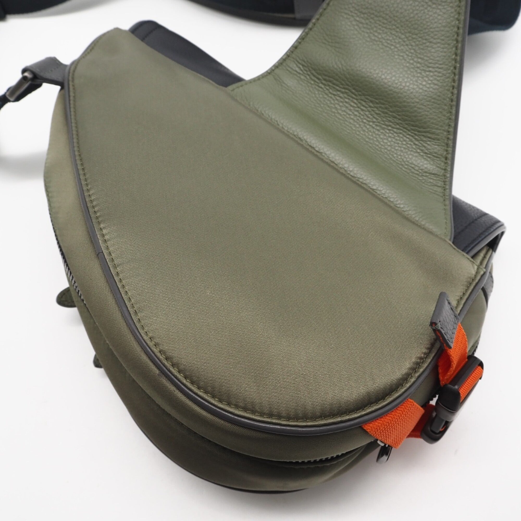 Christian Dior Black Khaki Orange Nylon Leather Saddle Bag (Pre-Owned)
