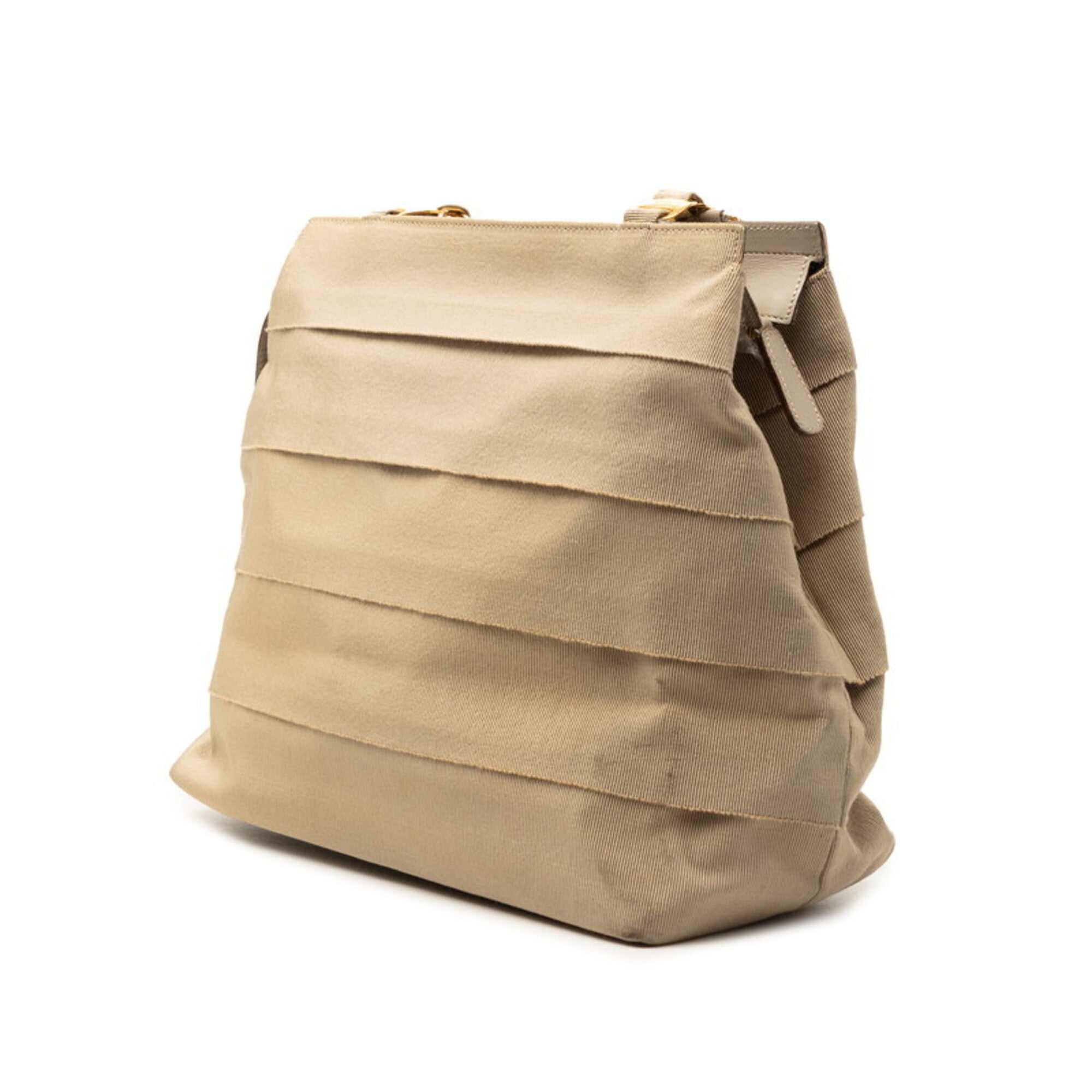 Salvatore Ferragamo Beige Canvas Leather Shoulder Bag (Pre-Owned)
