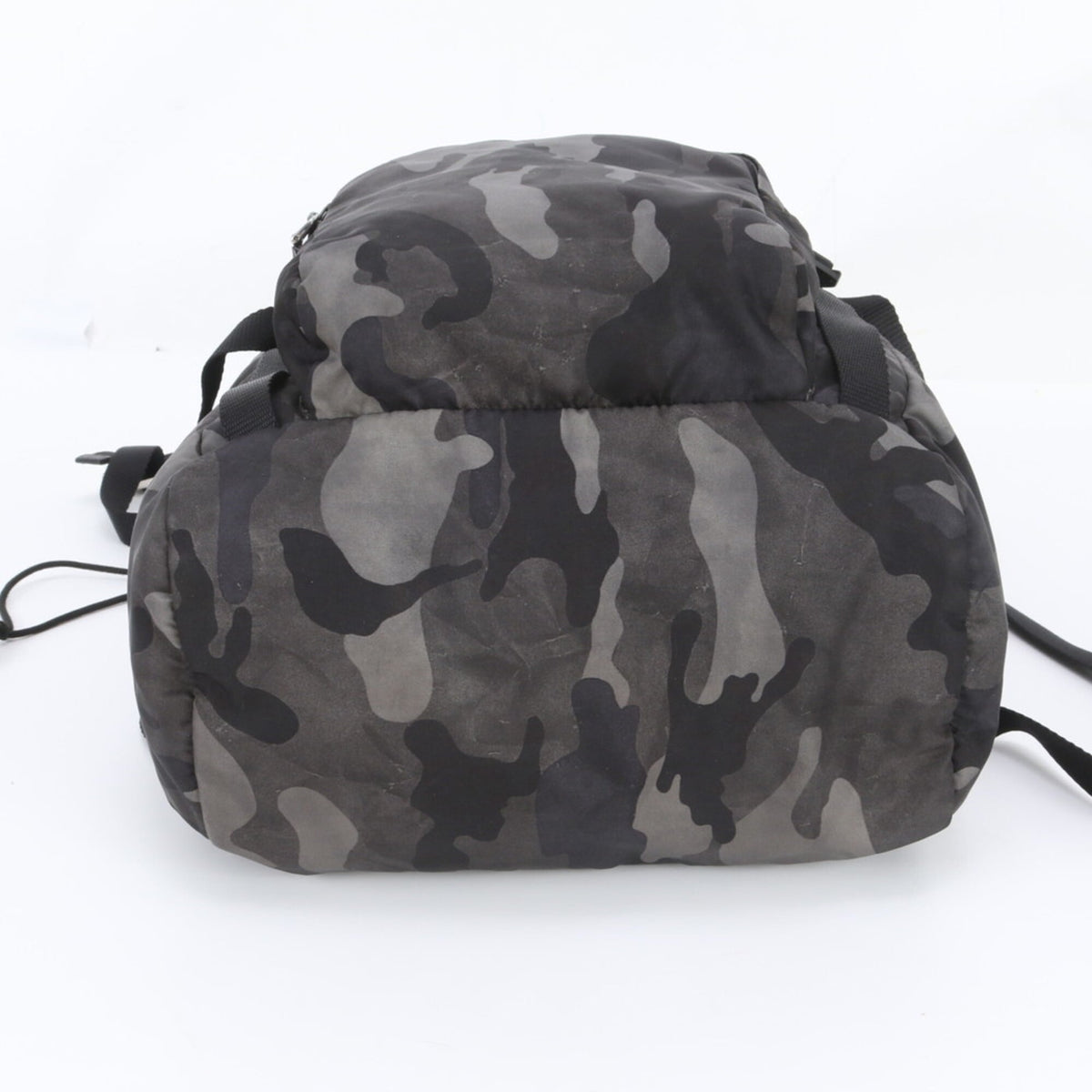 Prada Black Gray Leather Nylon Backpack (Pre-Owned)