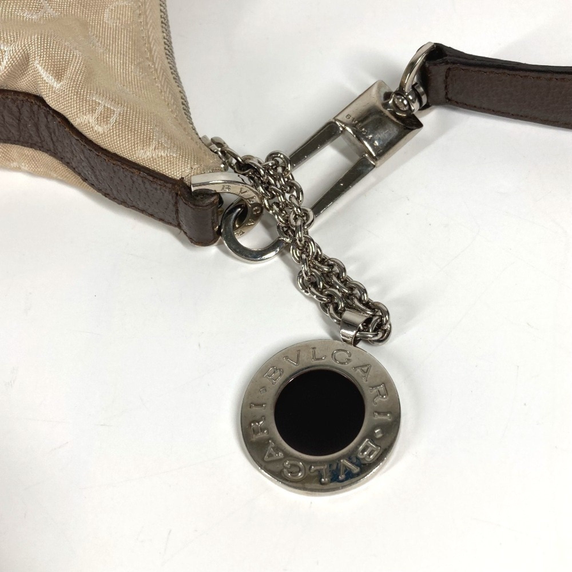 Bvlgari Logomania Beige Leather Canvas Shoulder Bag (Pre-Owned)