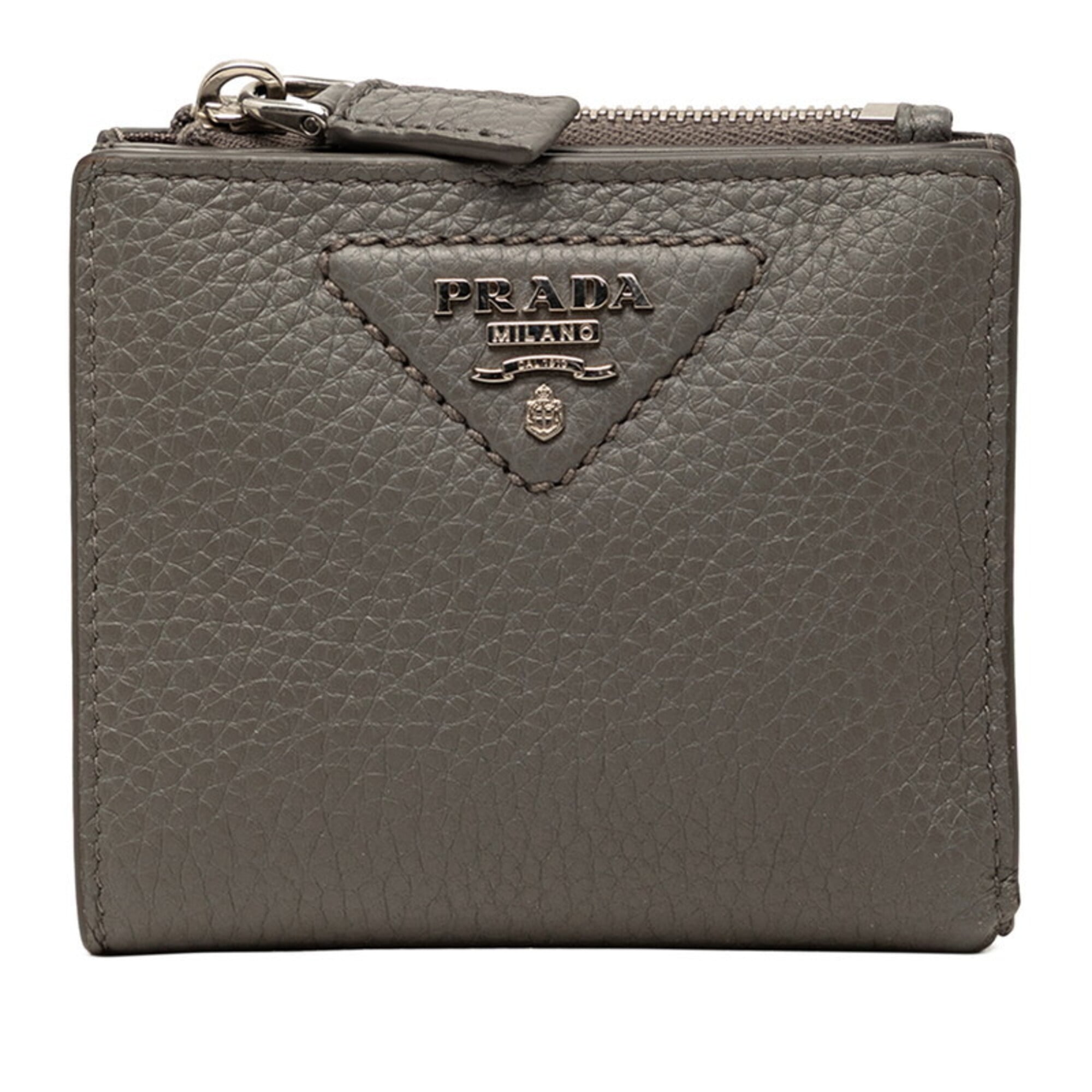 Prada Gray Leather Wallet (Bi-Fold) (Pre-Owned)