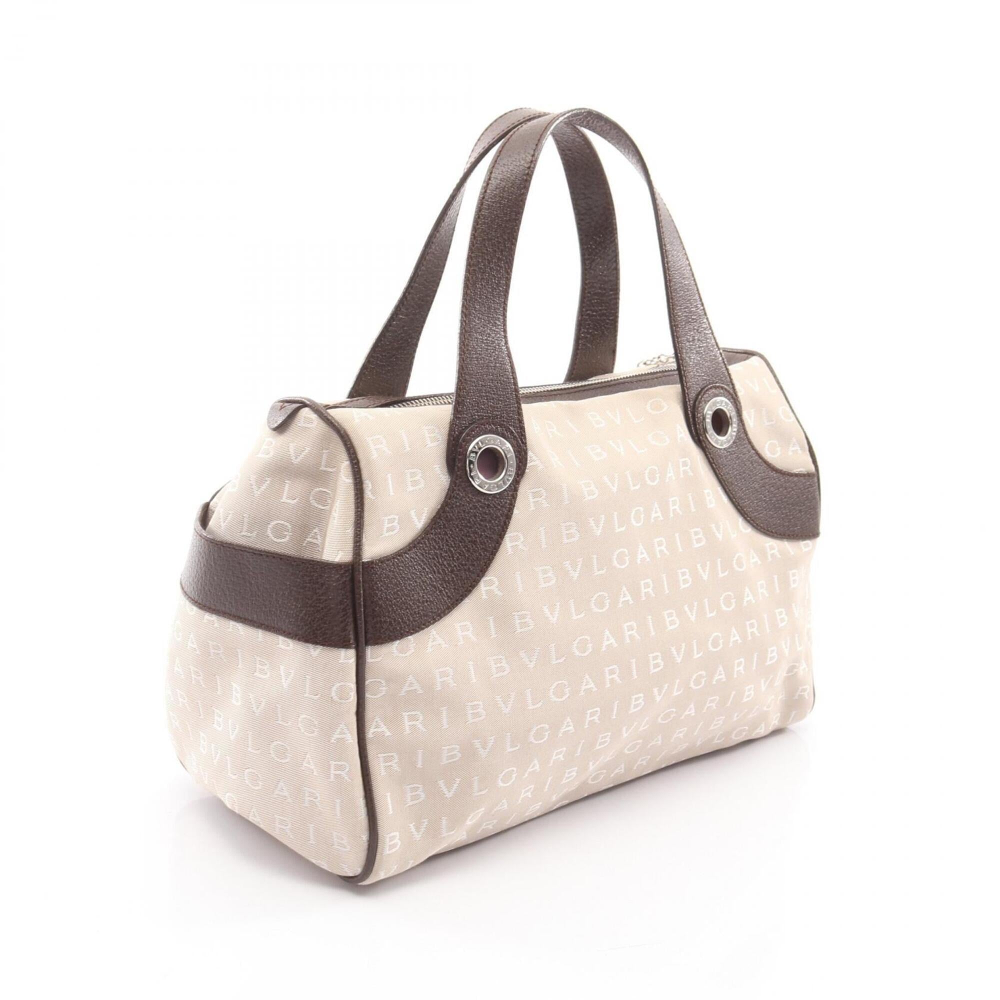 Bvlgari Beige Brown Canvas Leather Handbag (Pre-Owned)