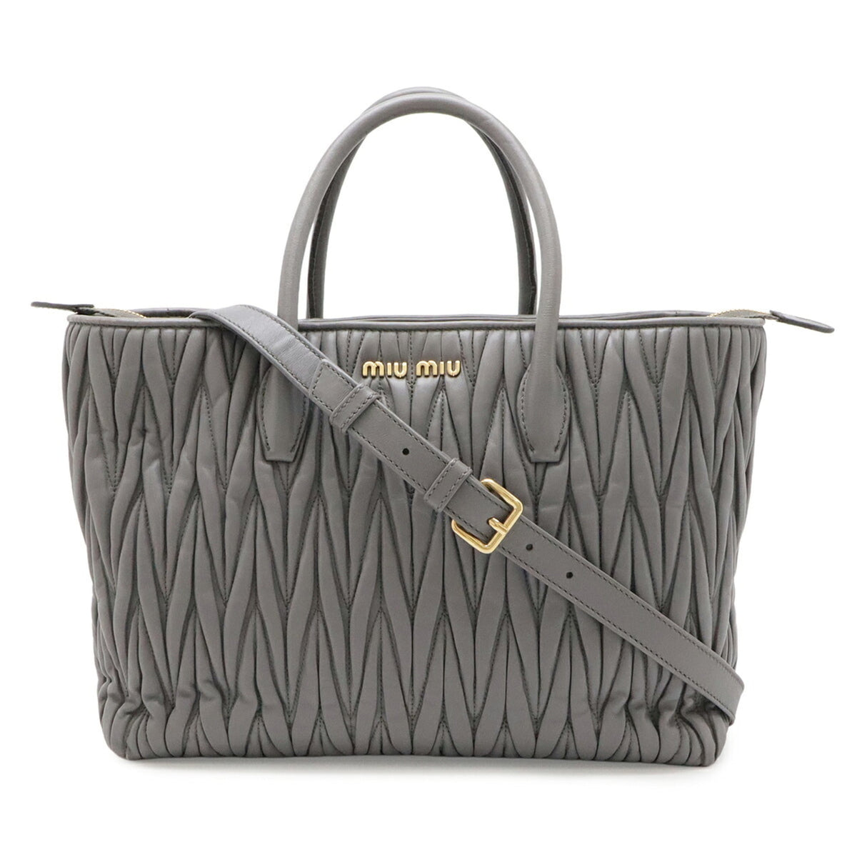 Miu Miu Matelasse Gray Leather Handbag Shoulder Bag (Pre-Owned)