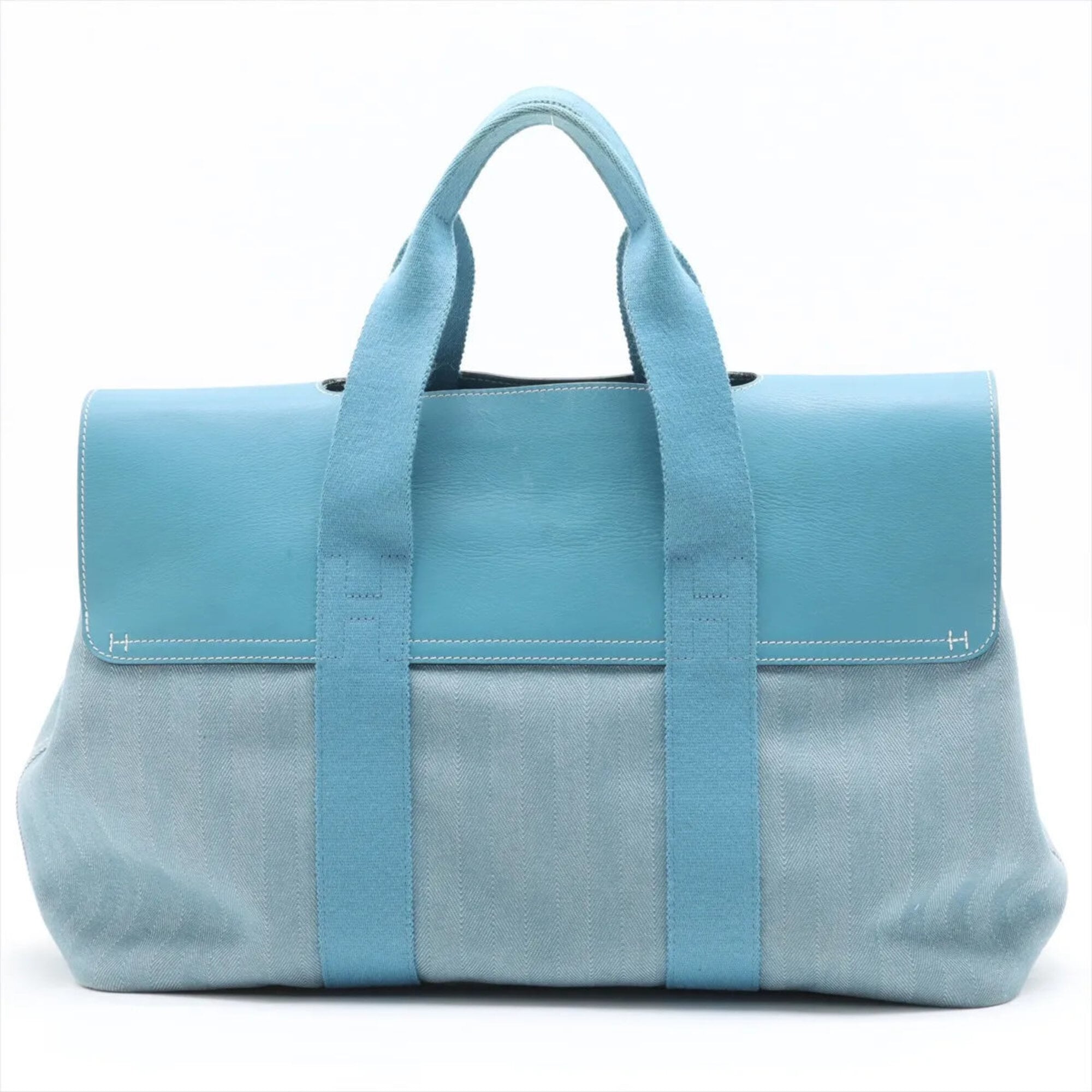 Hermes Blue Jean Leather Canvas Handbag Shoulder Bag Tote Bag (Pre-Owned)
