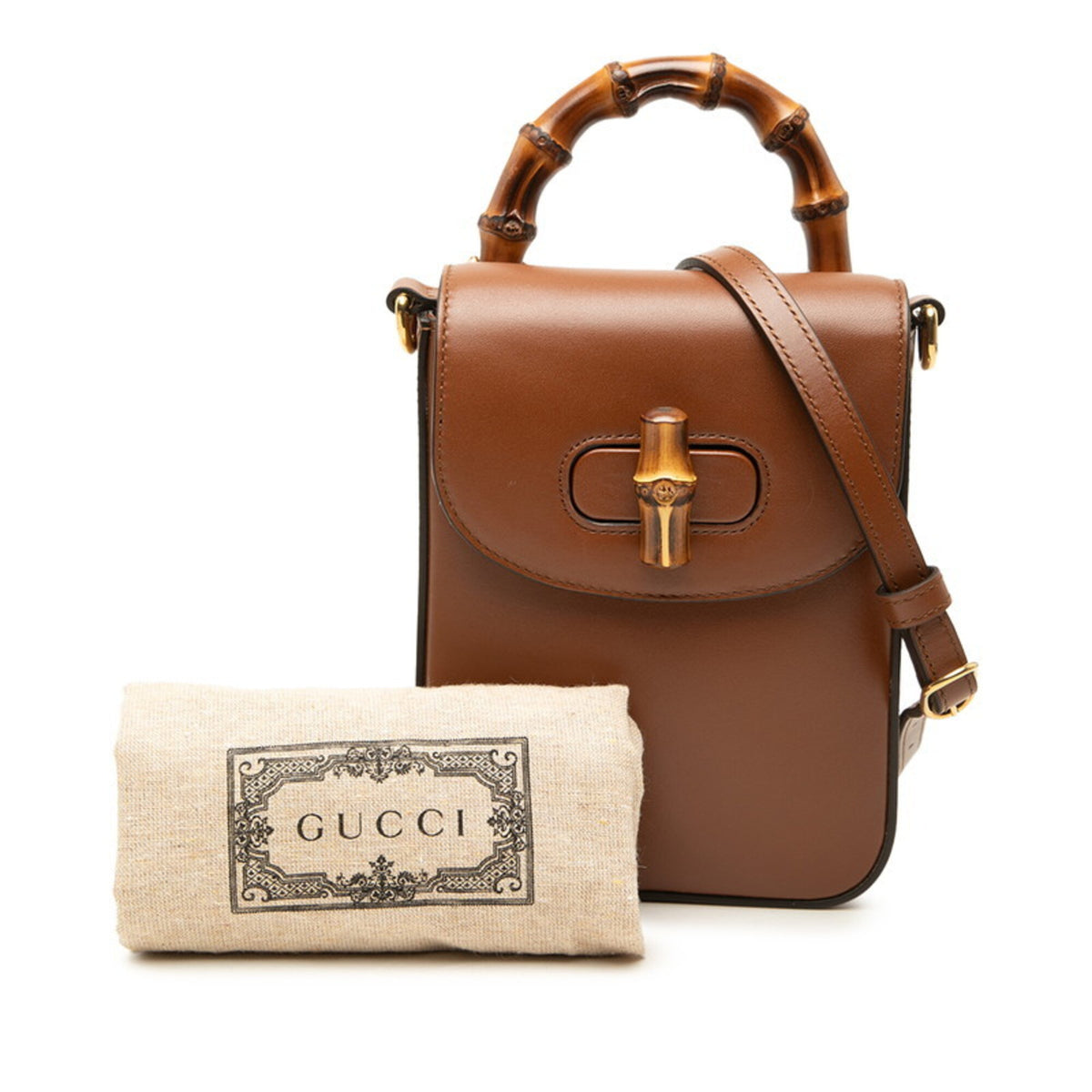 Gucci Bamboo Brown Leather Handbag Shoulder Bag (Pre-Owned)