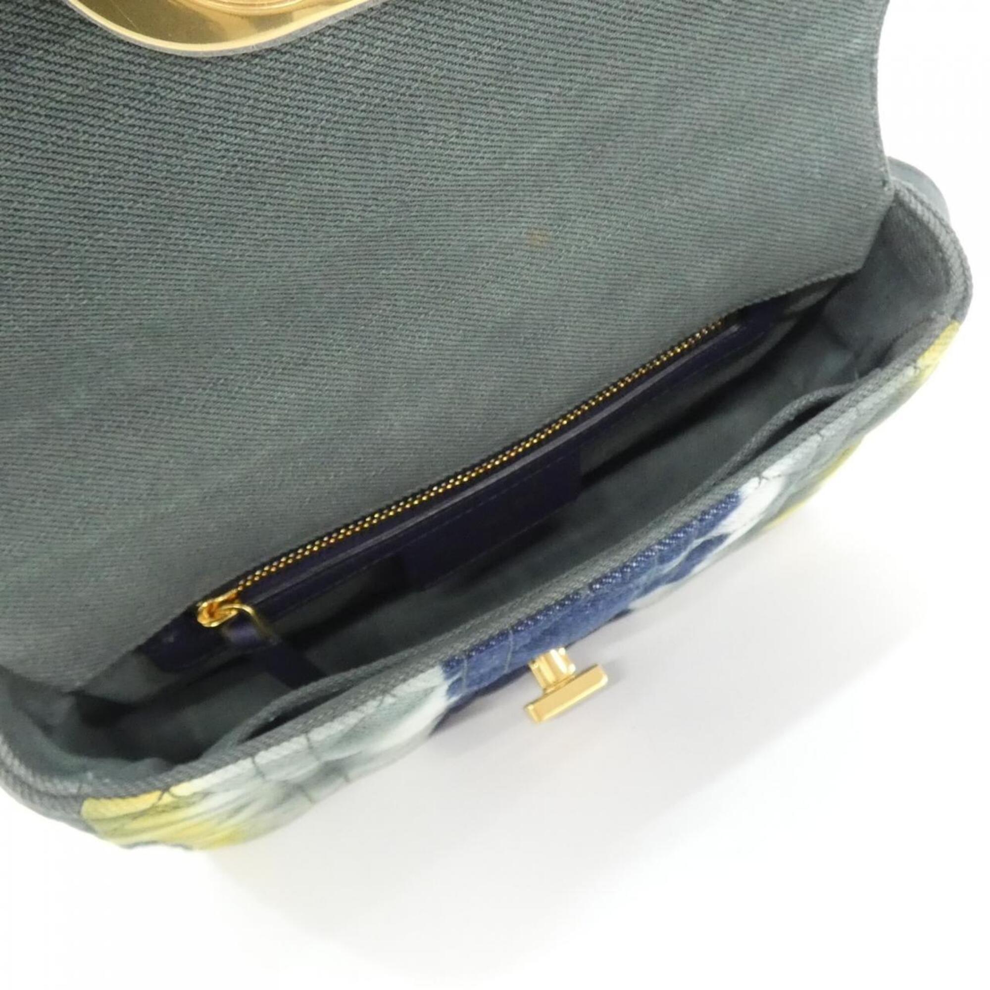 Christian Dior Blue Gray Yellow Denim Shoulder Bag (Pre-Owned)