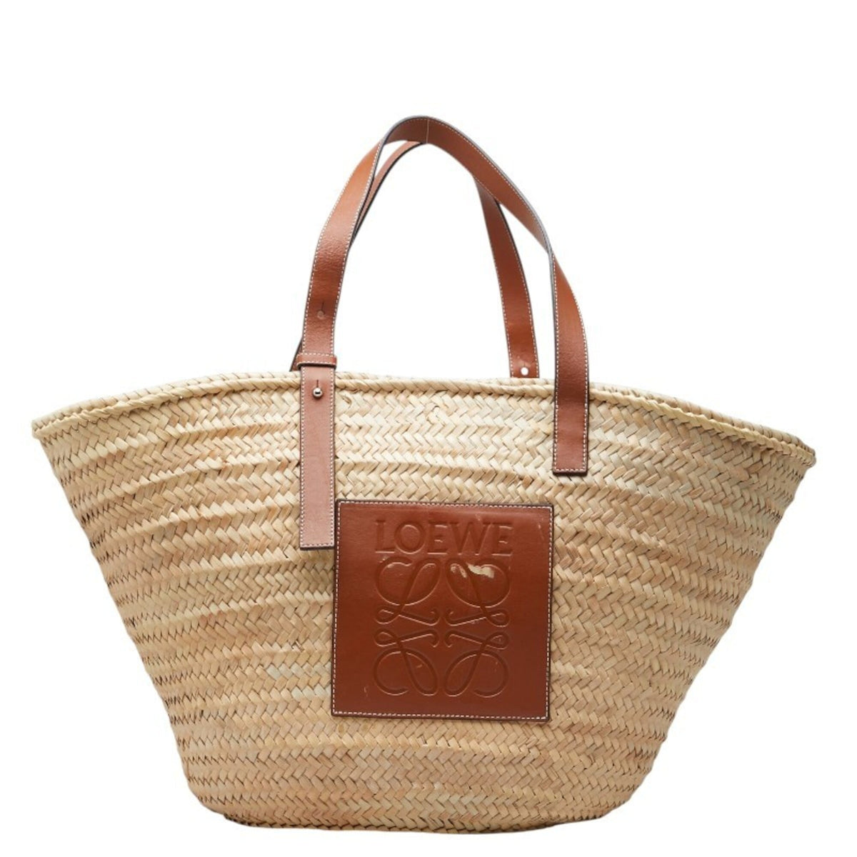 Loewe Beige Brown Raffia Leather Basket Shoulder Bag Tote Bag (Pre-Owned)