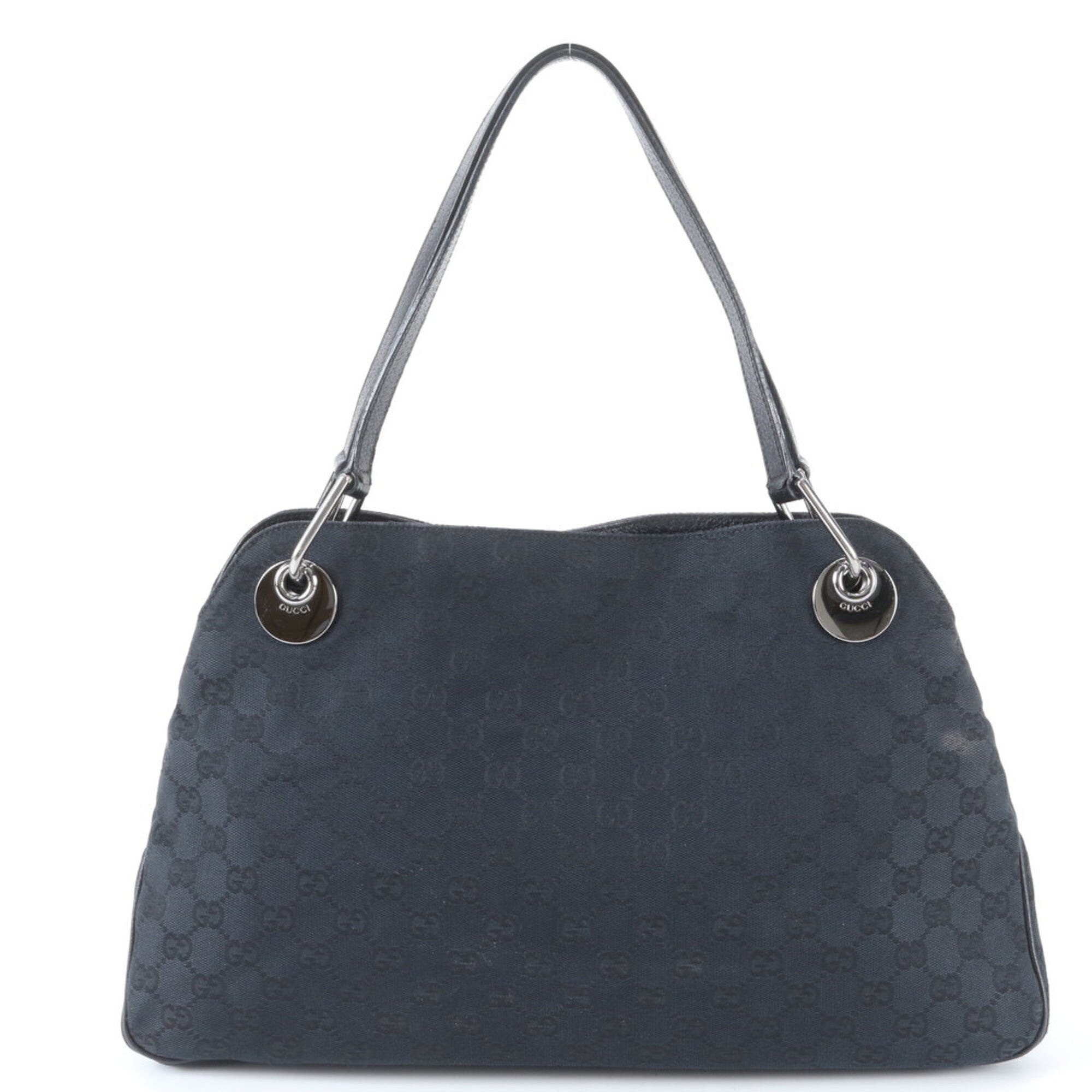 Gucci Black Leather Canvas Handbag Tote Bag (Pre-Owned)