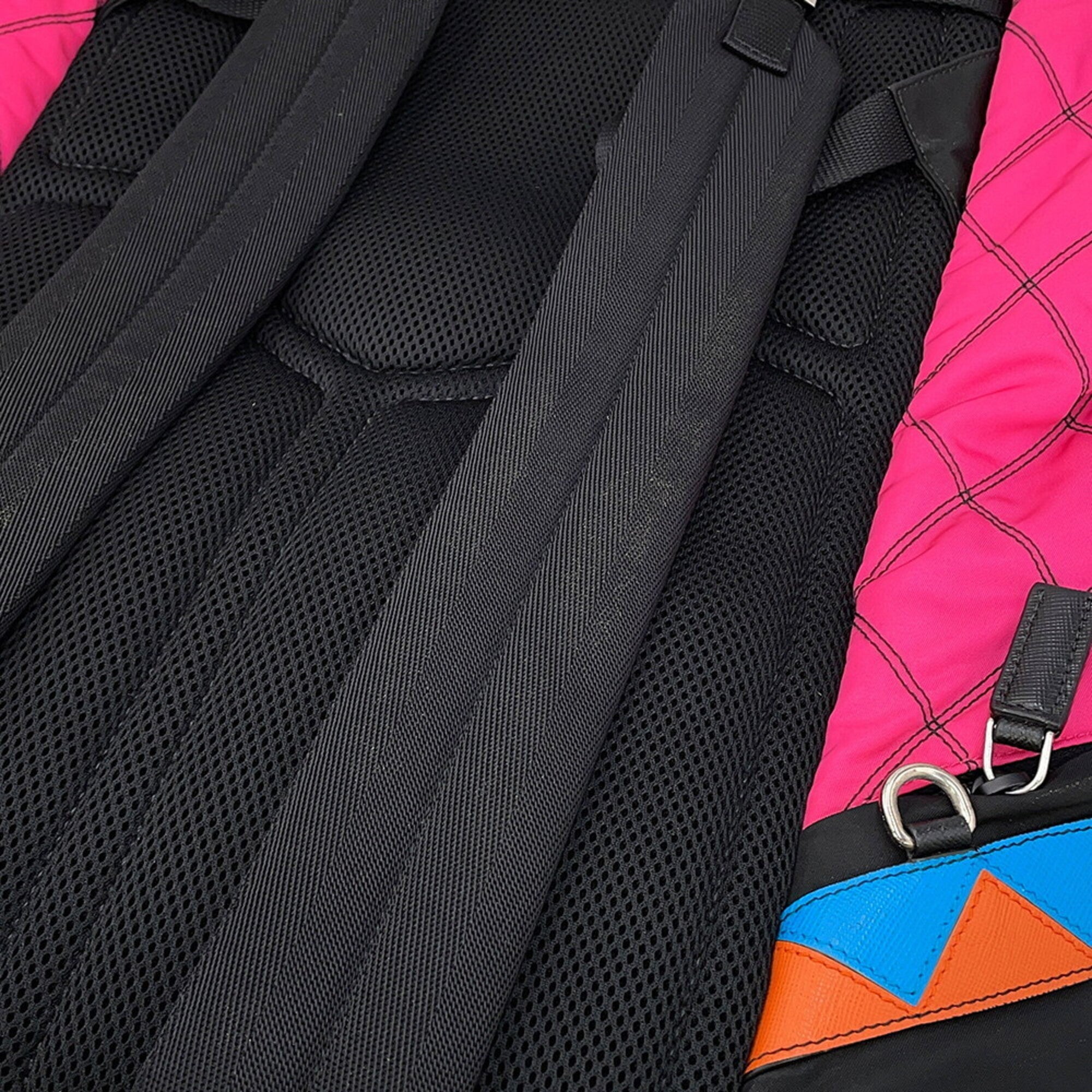 Prada Black Multi-Color Nylon Leather Backpack (Pre-Owned)