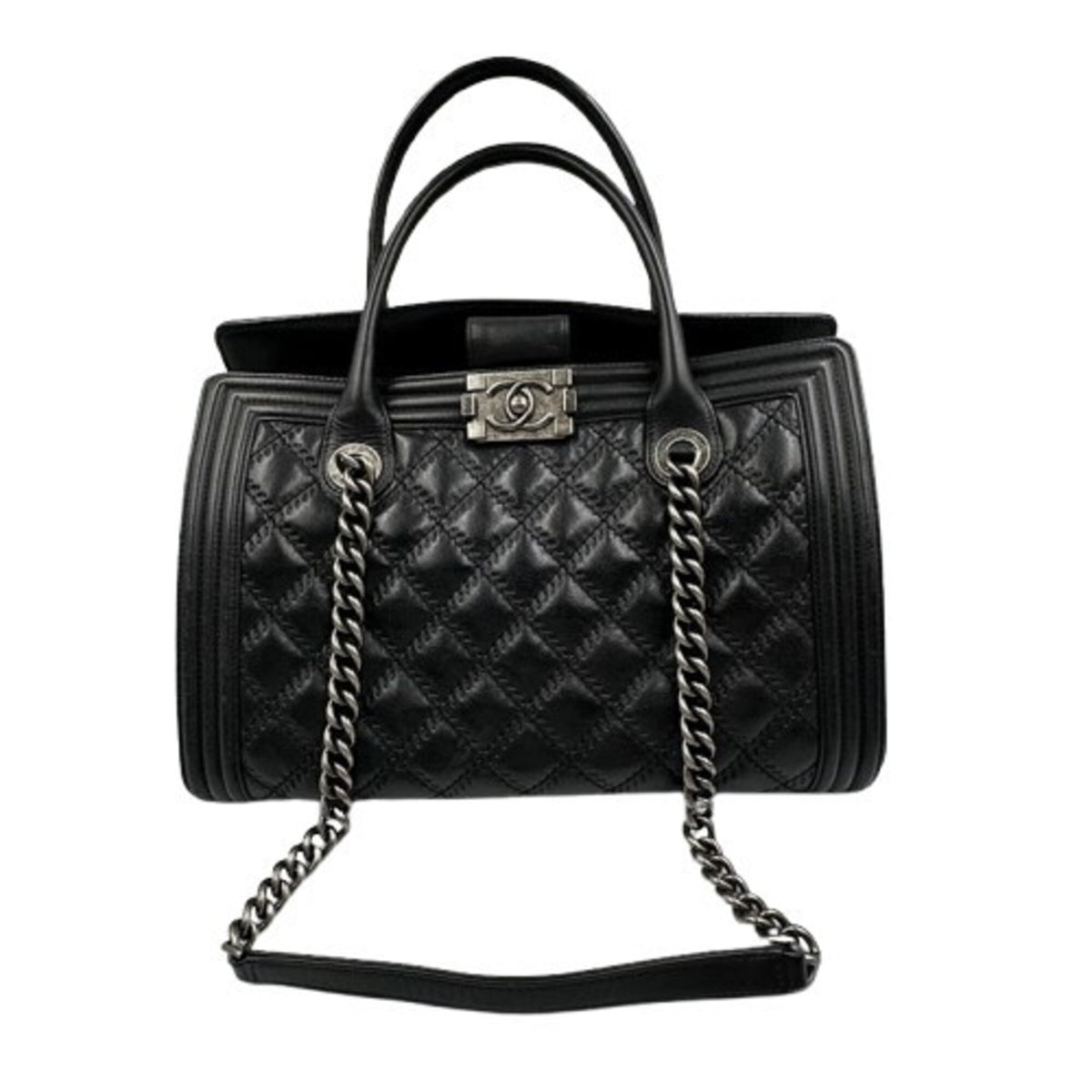 Chanel Boy Chanel Black Leather Shoulder Bag (Pre-Owned)