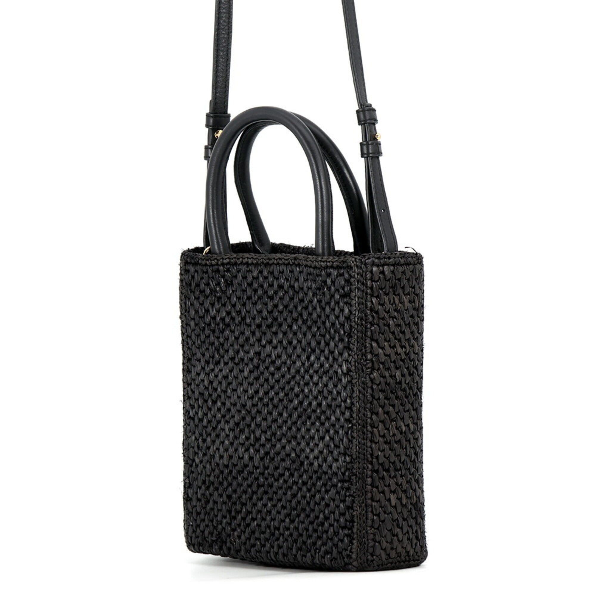 Loewe Black White Raffia Leather Handbag (Pre-Owned)