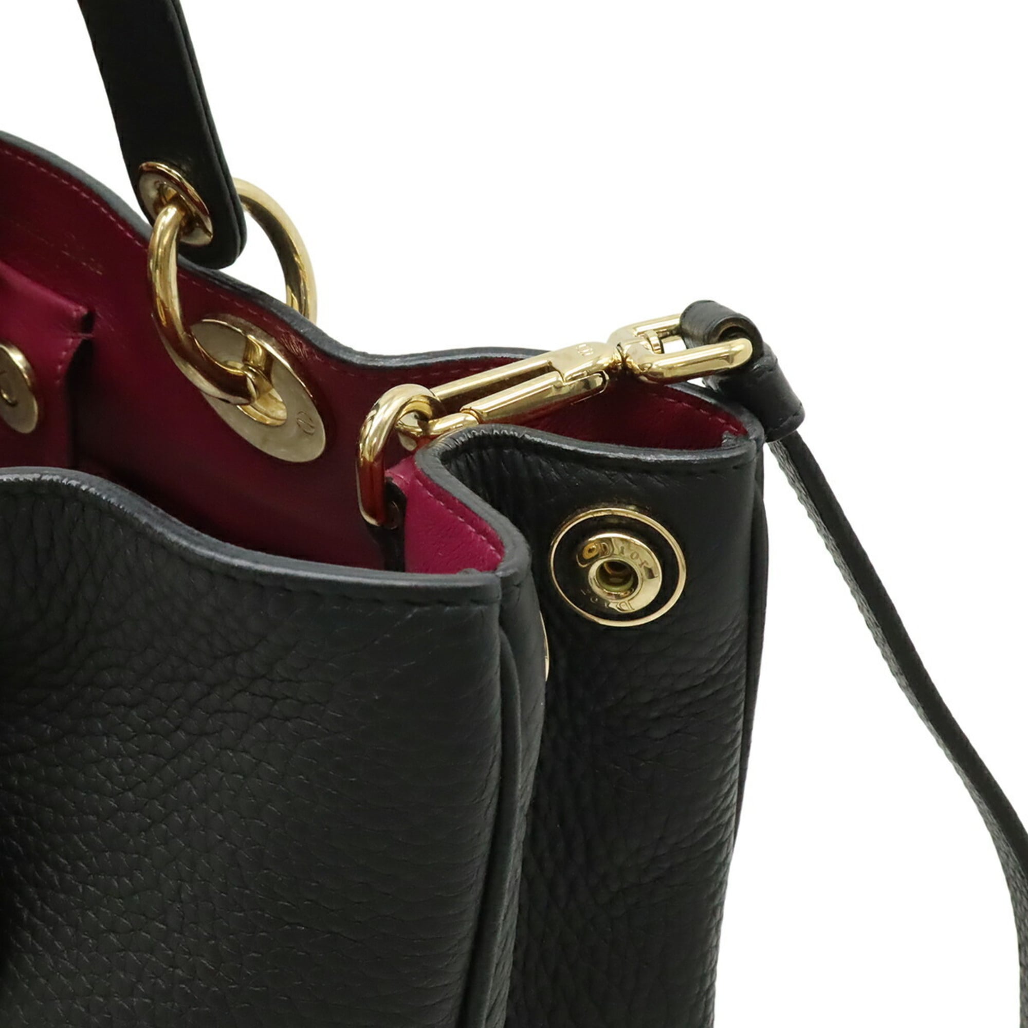 Christian Dior Black White Leather Handbag Pouch Shoulder Bag (Pre-Owned)