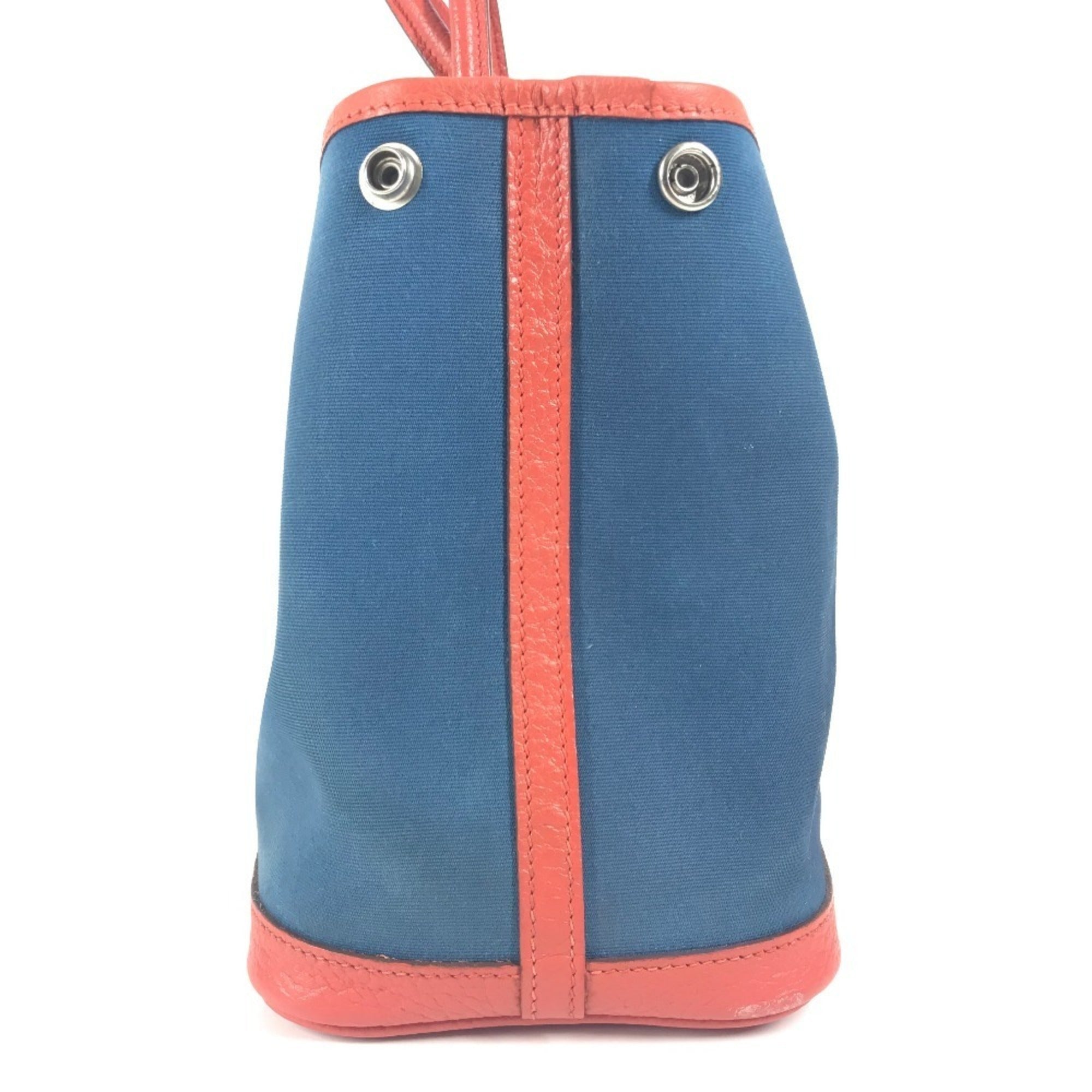 Hermes Blue Orange Canvas Leather Handbag Tote Bag (Pre-Owned)